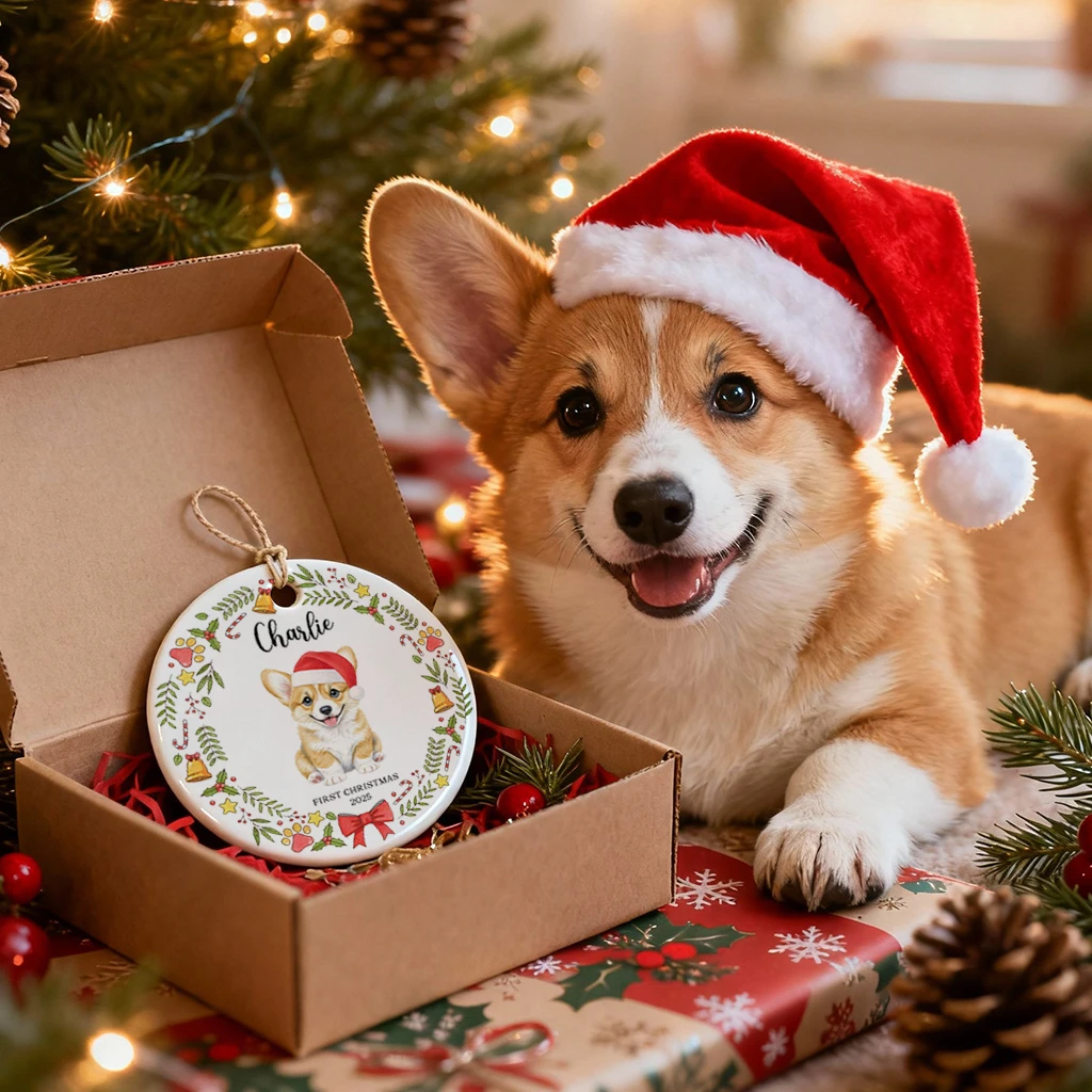 First Christmas Dog Pet Portrait Ornament