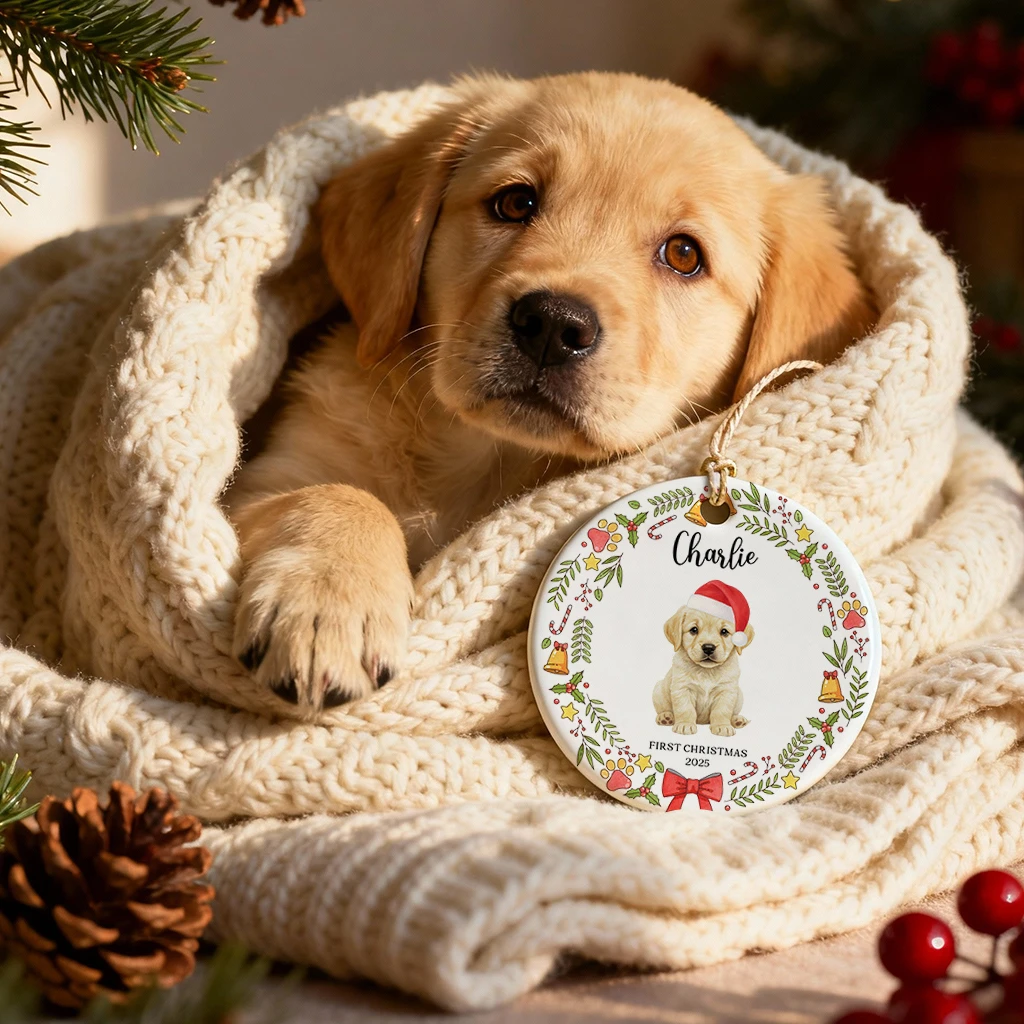 First Christmas Dog Pet Portrait Ornament