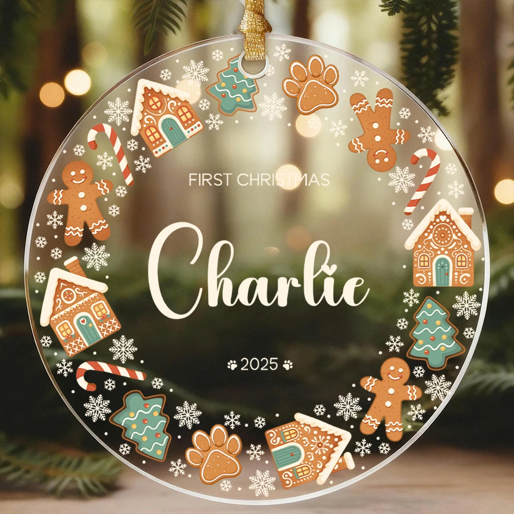 Custom First Christmas Pet Portrait Acrylic Ornament | Personalized Pet Art Keepsake