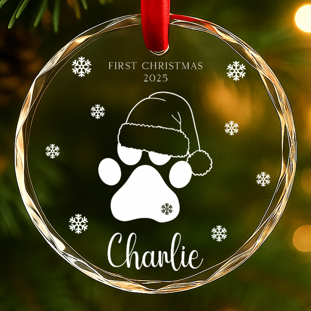 Adorable Glass Cat Paw Ornament | Personalized Pet Keepsake 2025 | Cute Christmas Gift