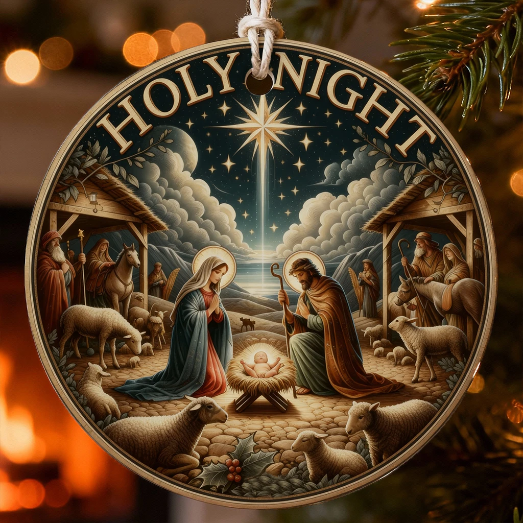 Holy Night Nativity Scene Ceramic Ornament | Spiritual Christmas Keepsake Symbolizing Peace, Faith, and Divine Love 2025