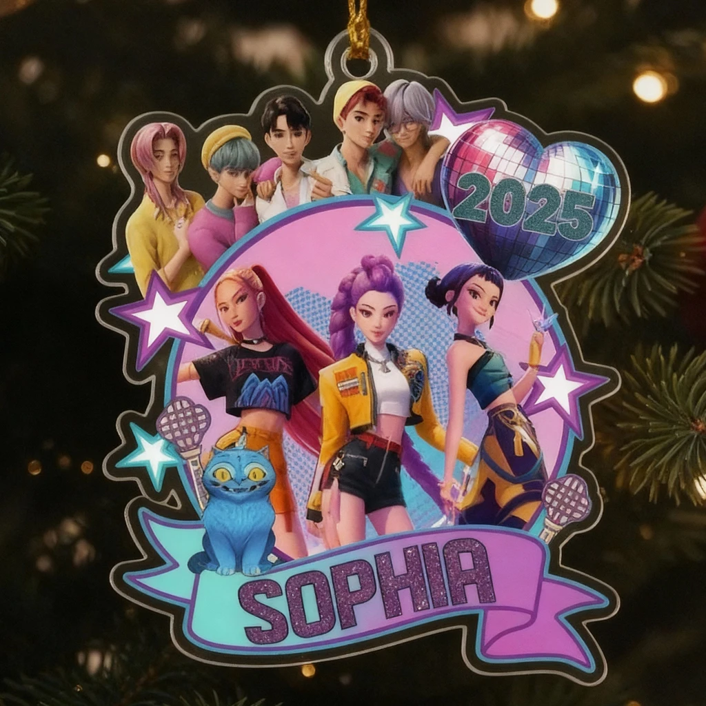 HUNTRIX Personalized 2025 Ornament | Custom Name Pop Idol Hunter Christmas Decor | Animated Series Merch