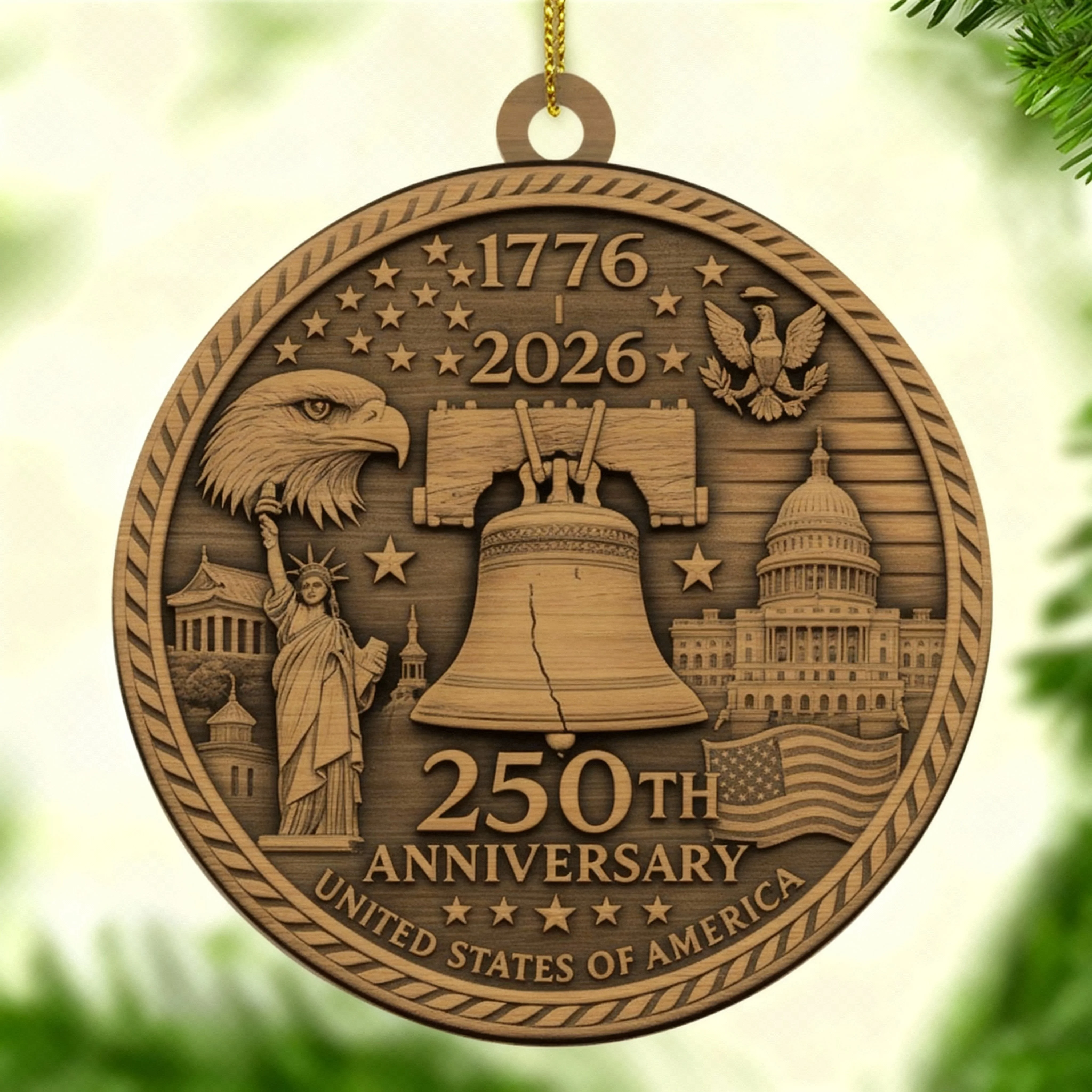 Iconic American Symbols Ornament 2026 | Liberty Bell & Eagle US History Decor | Non-Custom Collector Edition