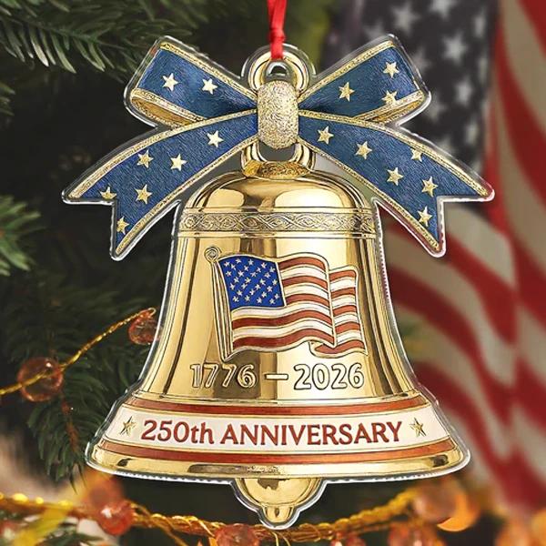 Gold Liberty Bell Commemorative Ornament | USA Flag 250th Jubilee Collectible Souvenir | 4th of July Gift