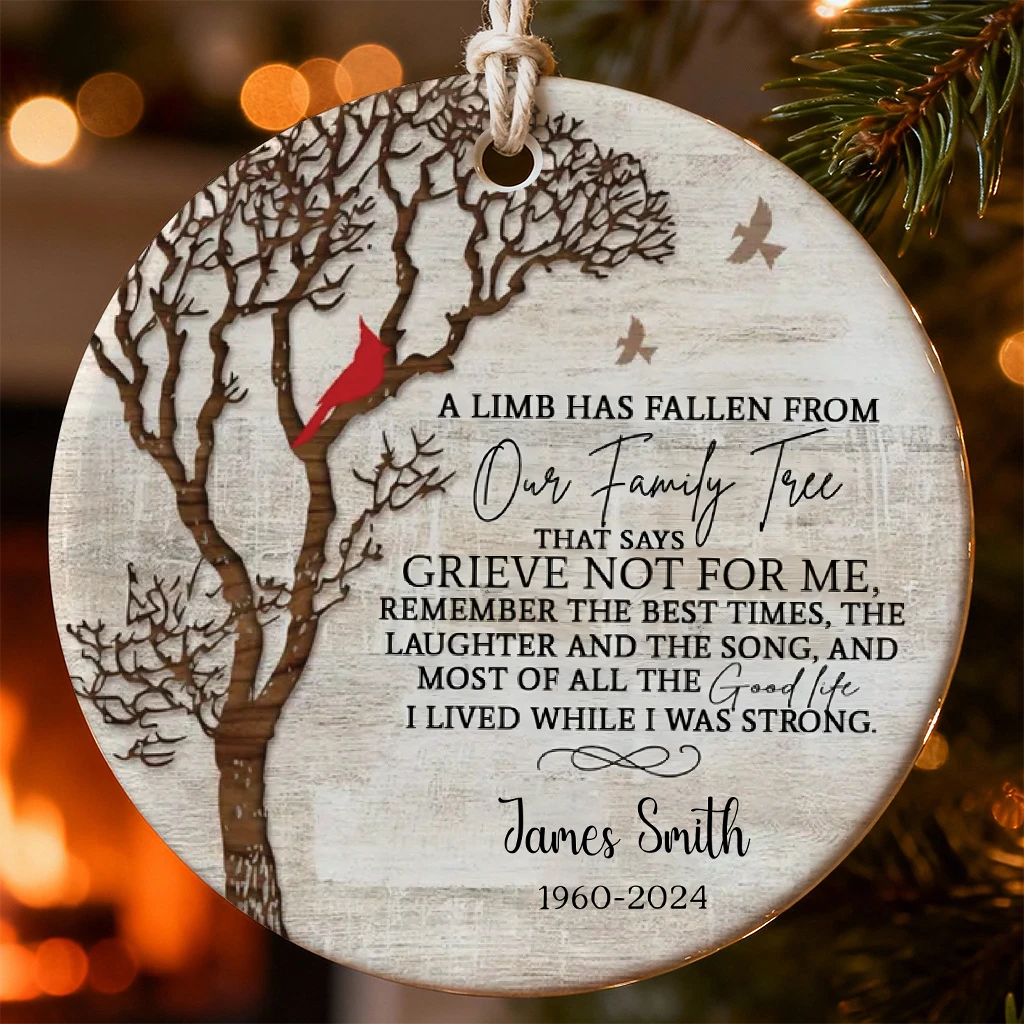 Personalized Memorial Ornament Cardinal Bird, Grieve Not For Me Family Tree Keepsake, Custom Date Name Loss Sympathy Gift, Bereavement Gift