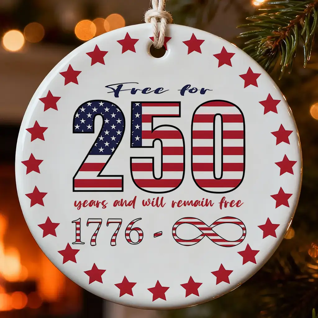 Patriotic 1776 Ornament, American Flag Christmas Decor, USA Bicentennial Keepsake, 250 Years of Freedom Gift, God Bless America