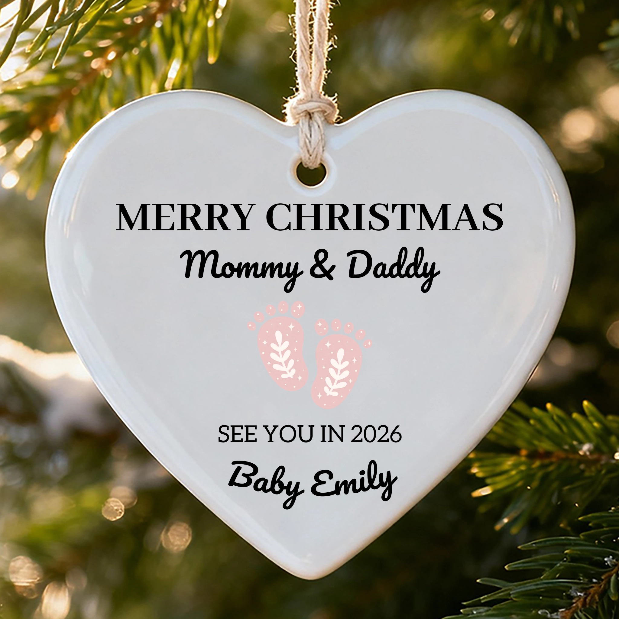 Personalized Baby Announcement Ornament 2025, First Christmas Pregnant Keepsake, Custom Footprint Gift for Expecting Parents, Mommy Daddy