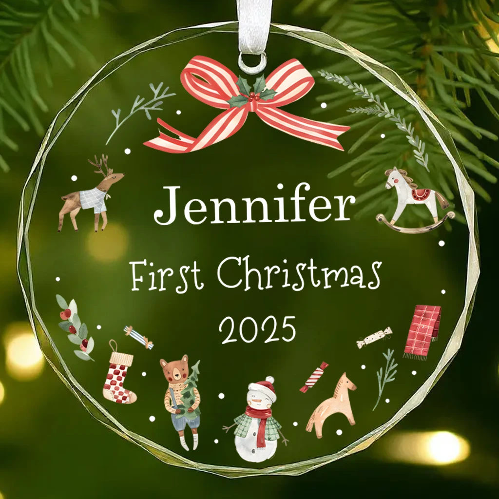 Personalized Baby Scandinavian Glass Ornament | Custom Nordic Holiday Decoration | Perfect Christmas Decoration