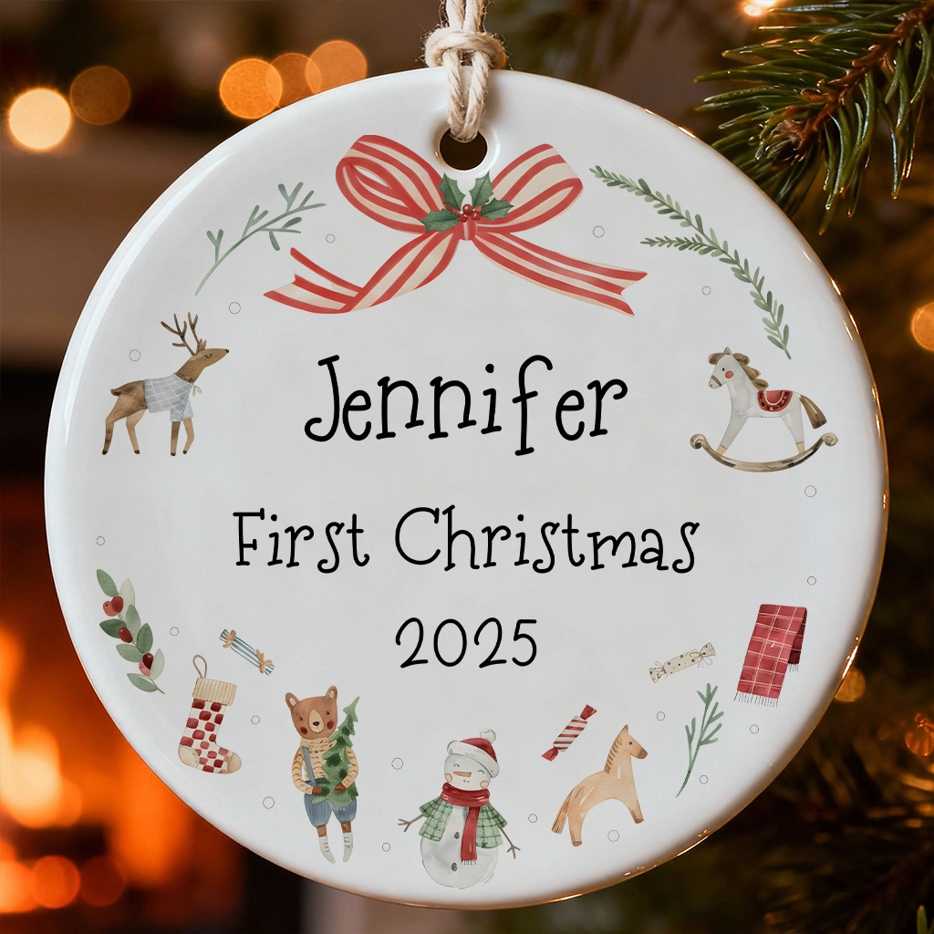 Personalized Baby Sleigh Ceramic Ornament | Custom First Christmas Keepsake 2025 | Perfect Christmas Decoration