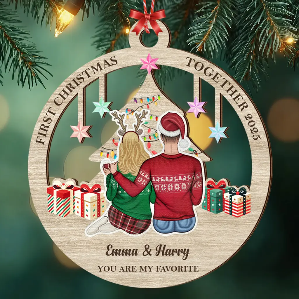 Personalized Couple Portrait Ornament | Custom Illustration Keepsake for Soulmate | Anniversary Gift for Him Her