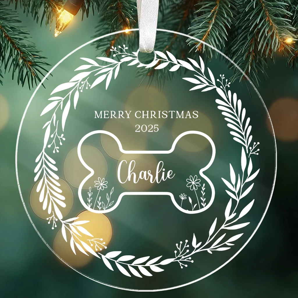 Personalized Dog Bone Acrylic Ornament | Classic Bone Shape with Custom Pup Name 2025
