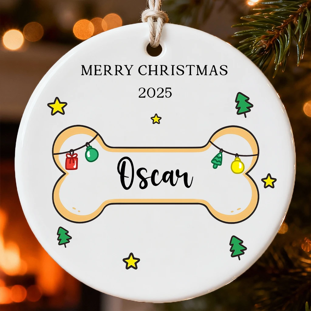 Personalized Dog Bone Ceramic Christmas Ornament | Classic Bone Shape with Custom Name 2025