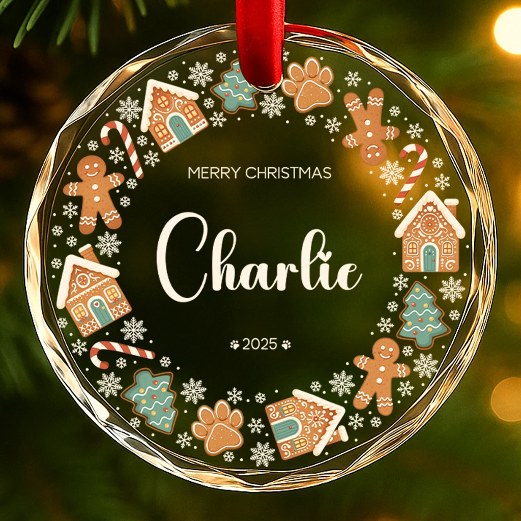 Personalized Dog Glass Christmas Ornament | Elegant Clear Round with Custom Name 2025