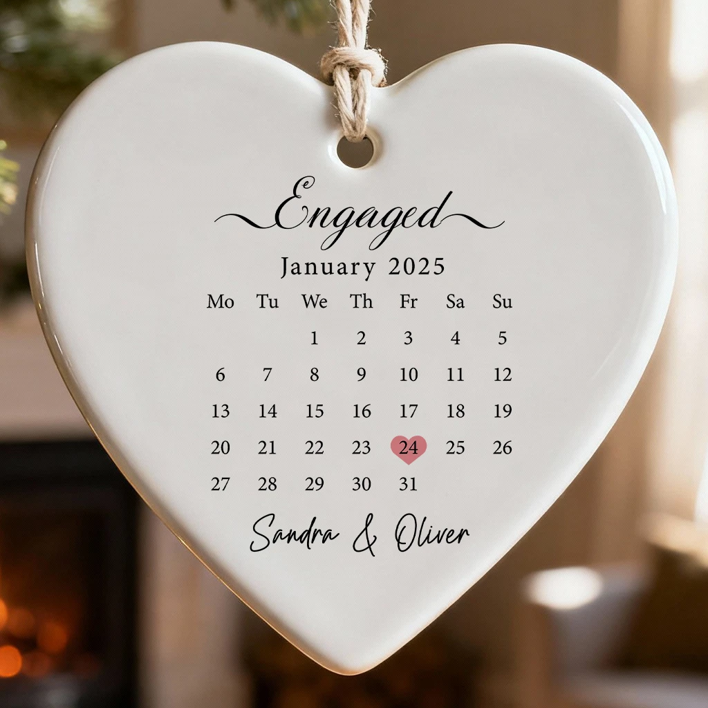 Personalized Engagement Date Heart Ornament | Custom Couple Gift 2025 | Unique Christmas Decoration