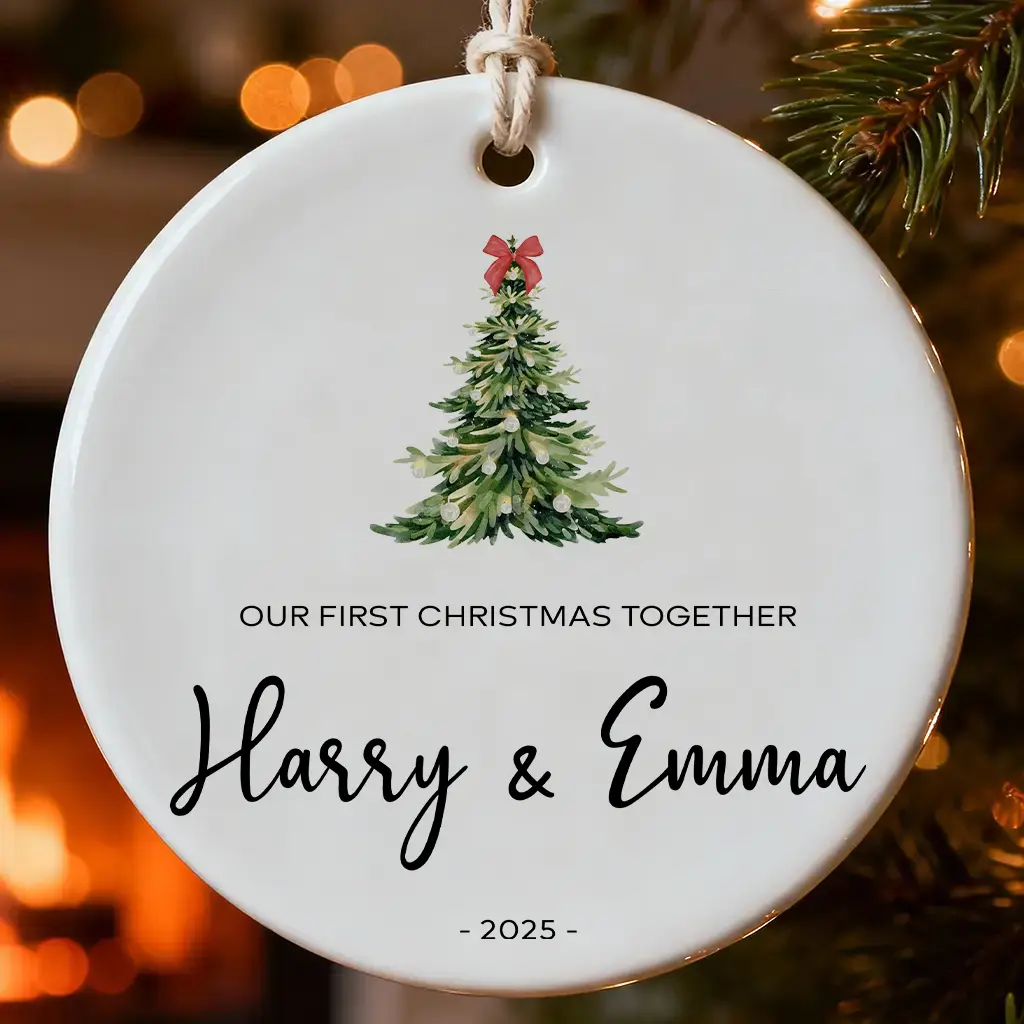Personalized Green Tree Couple Keepsake | Custom Name Ornament for Anniversary & Wedding Gift