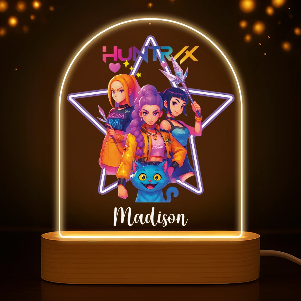 Personalized KPop Demon Hunters Night Light | Custom Name Kids Bedroom Lamp Gift