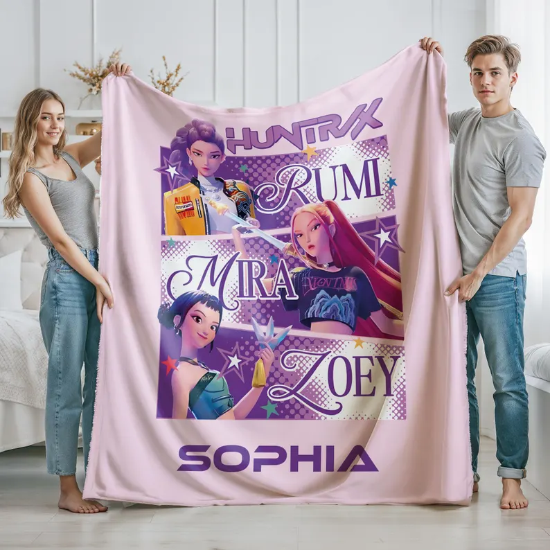 Personalized Huntrax Team Fleece Blanket | Kids Bed Throw with Hero Art | Perfect Gift for Kids