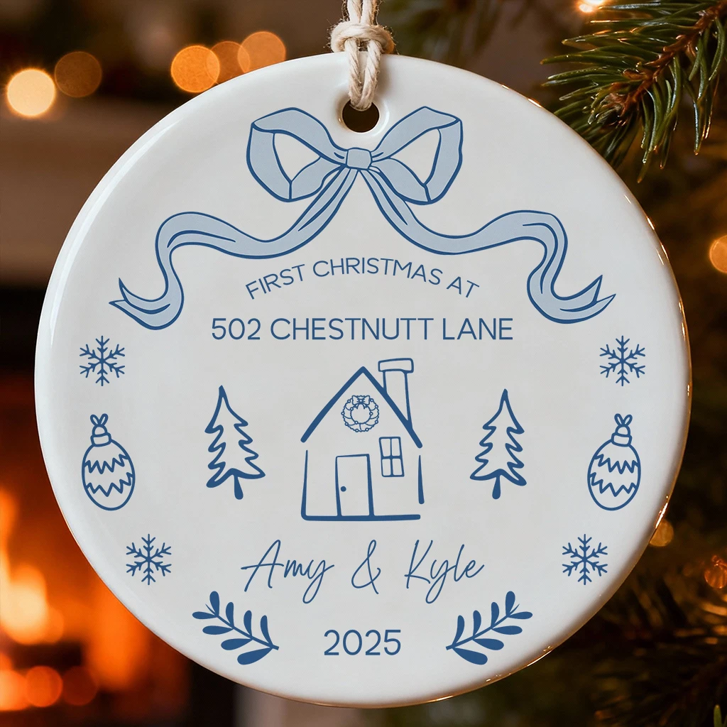 Personalized Minimalist New Home Ornament | First Christmas Address Keepsake 2025 | Perfect Christmas Decoration