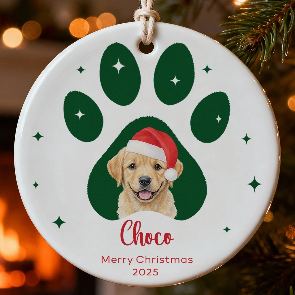 Personalized Santa Dog Paw Ornament | Custom Pet Christmas Gift 2025 | Perfect for Dog Lovers