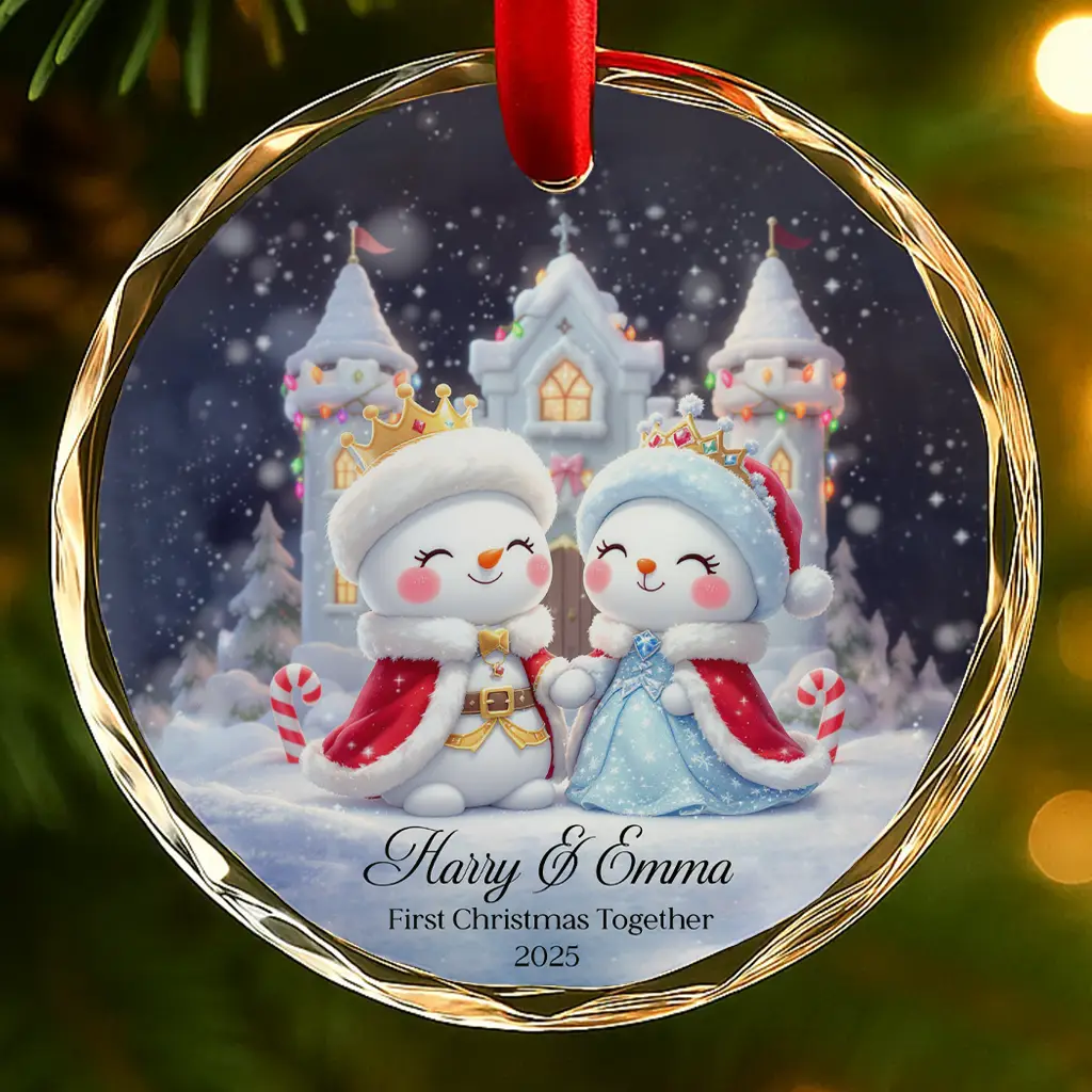 Personalized Snowman Couple Ornament 2025, First Christmas Together Keepsake, Custom Snowman King & Queen Gift, Winter Couple Ornament
