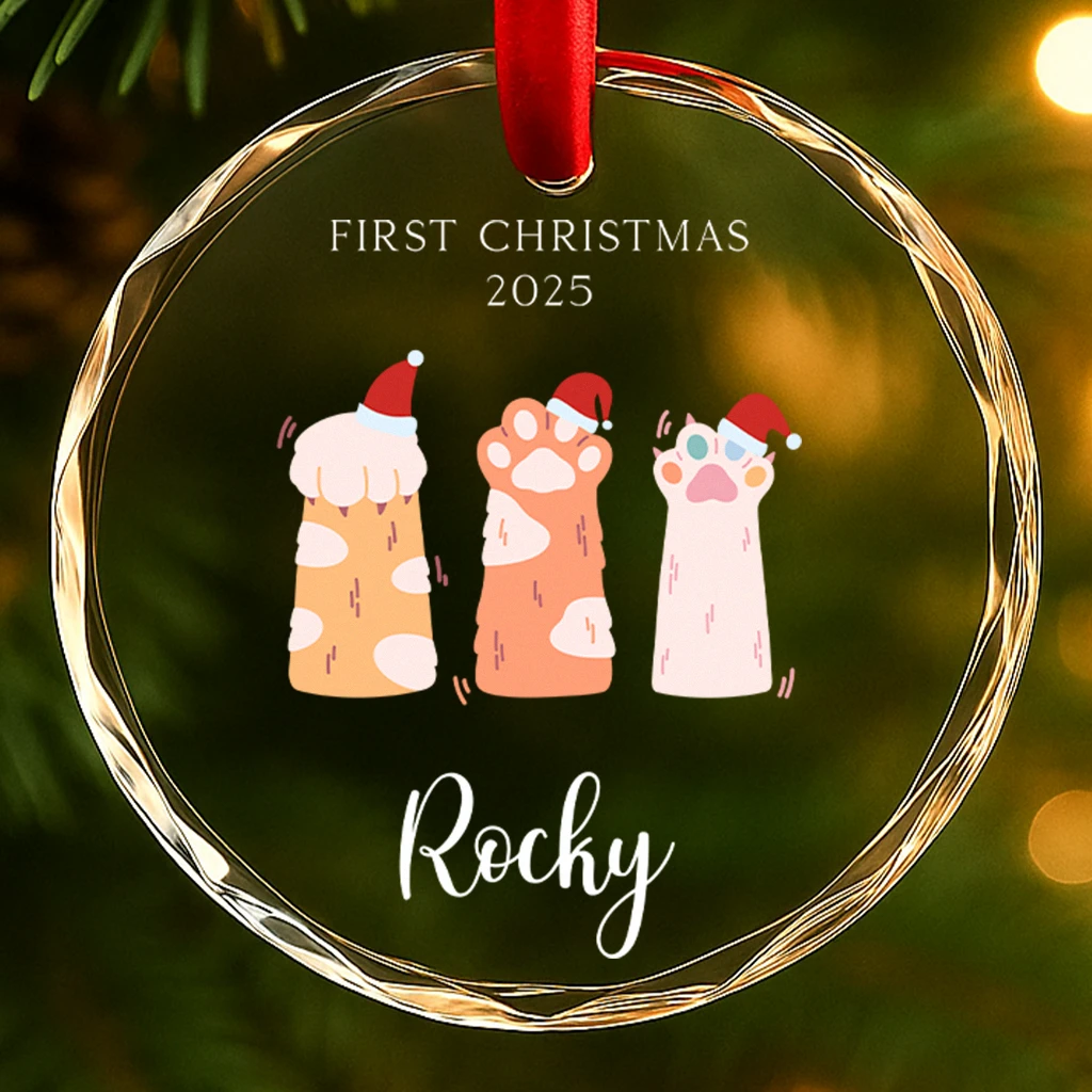 Charming Scandinavian Cat Paw Glass Ornament | Custom Name Pet Decoration | Perfect Holiday Gift Idea 2025