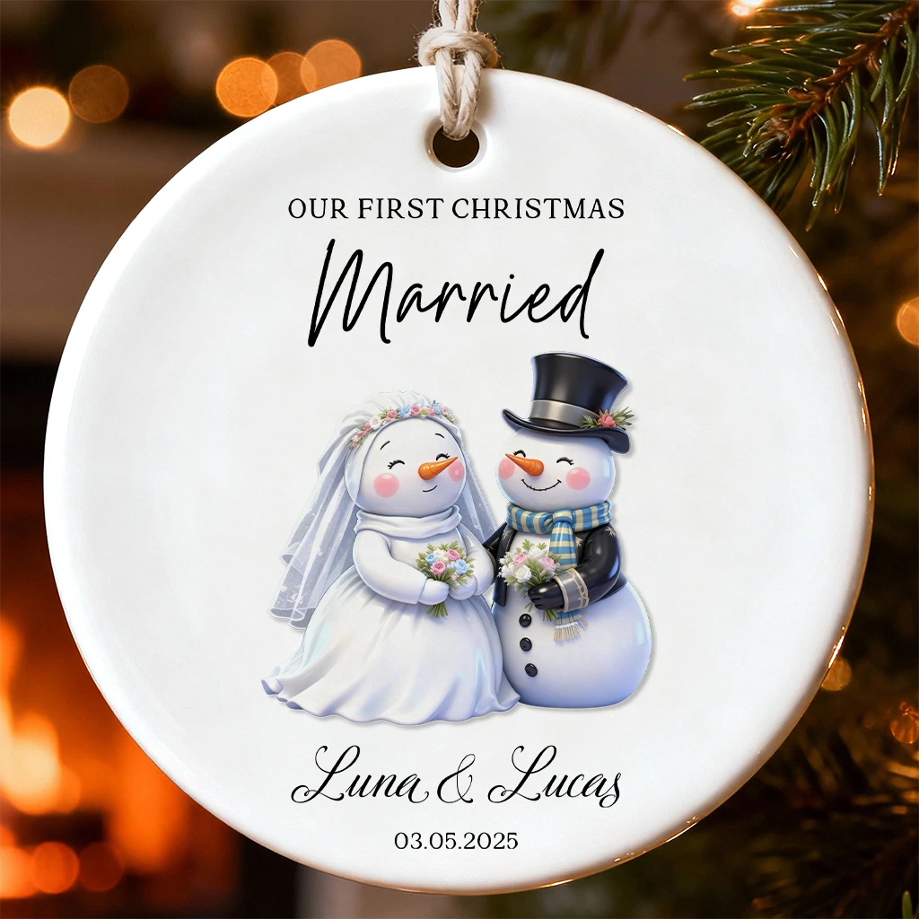 Snowman Wedding Dress Ornament | First Christmas as Mr. & Mrs. 2025 Decor | Personalized Bride and Groom Keepsake for Couple
