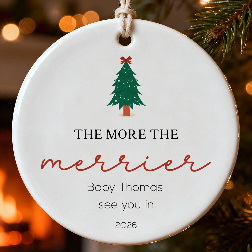 The More The Merrier Ornament 2026, Funny Baby Announcement Keepsake, Personalized Pregnancy Reveal Gift, Growing Family Ornament