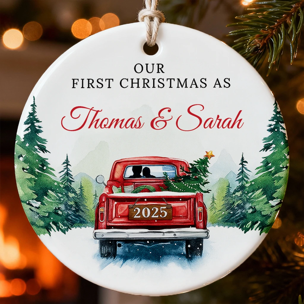 Vintage Christmas Truck Ornament 2025 | Personalized Holiday Farmhouse Decor | Our First Christmas as Thomas & Sarah 2025