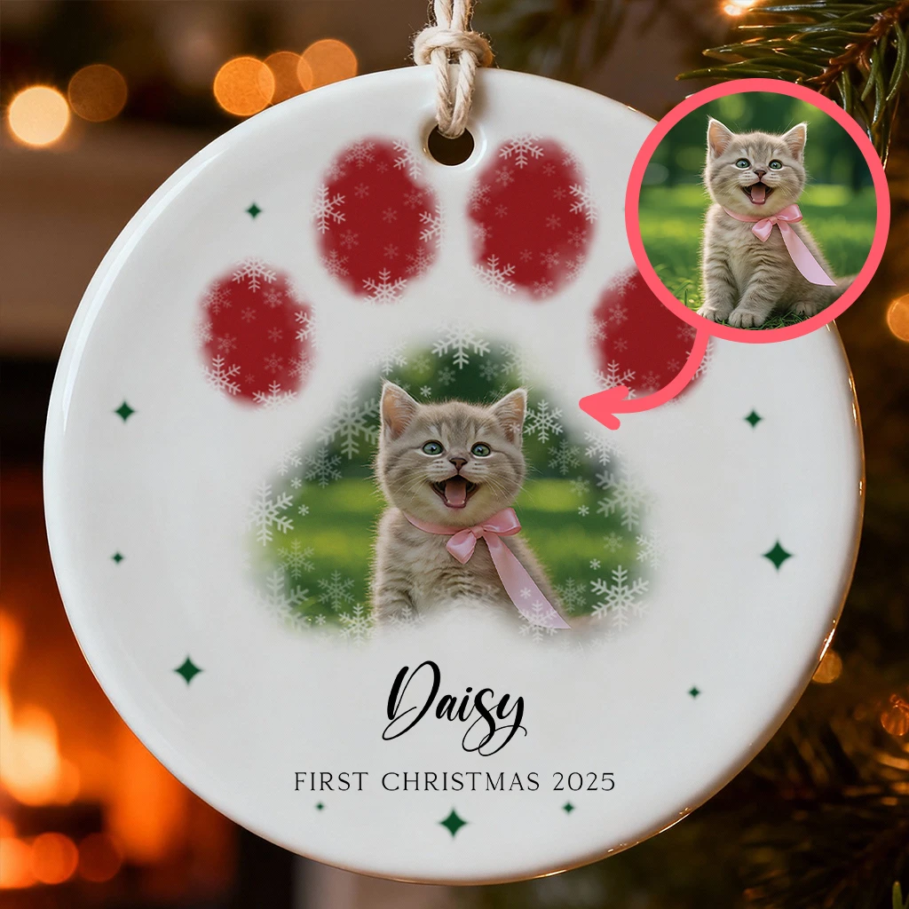 Handcrafted Watercolor Cat Paw Print Ornament | Unique Christmas Gift for Pet Lovers | Perfect Christmas Ornament