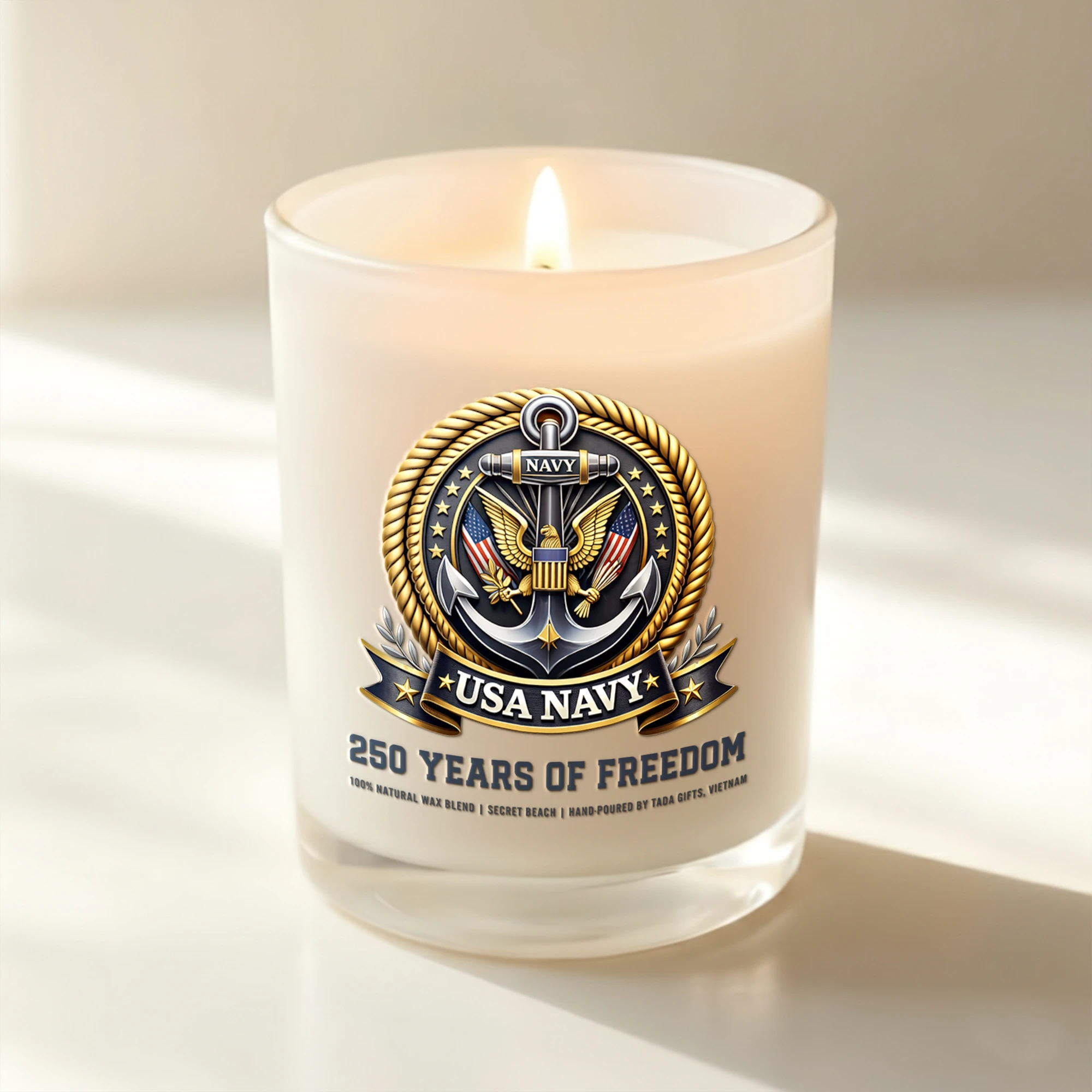 250th Anniversary USA Navy Edition, UV Printed Luxury Candle, The Loon Platoon Candle, Defend The North