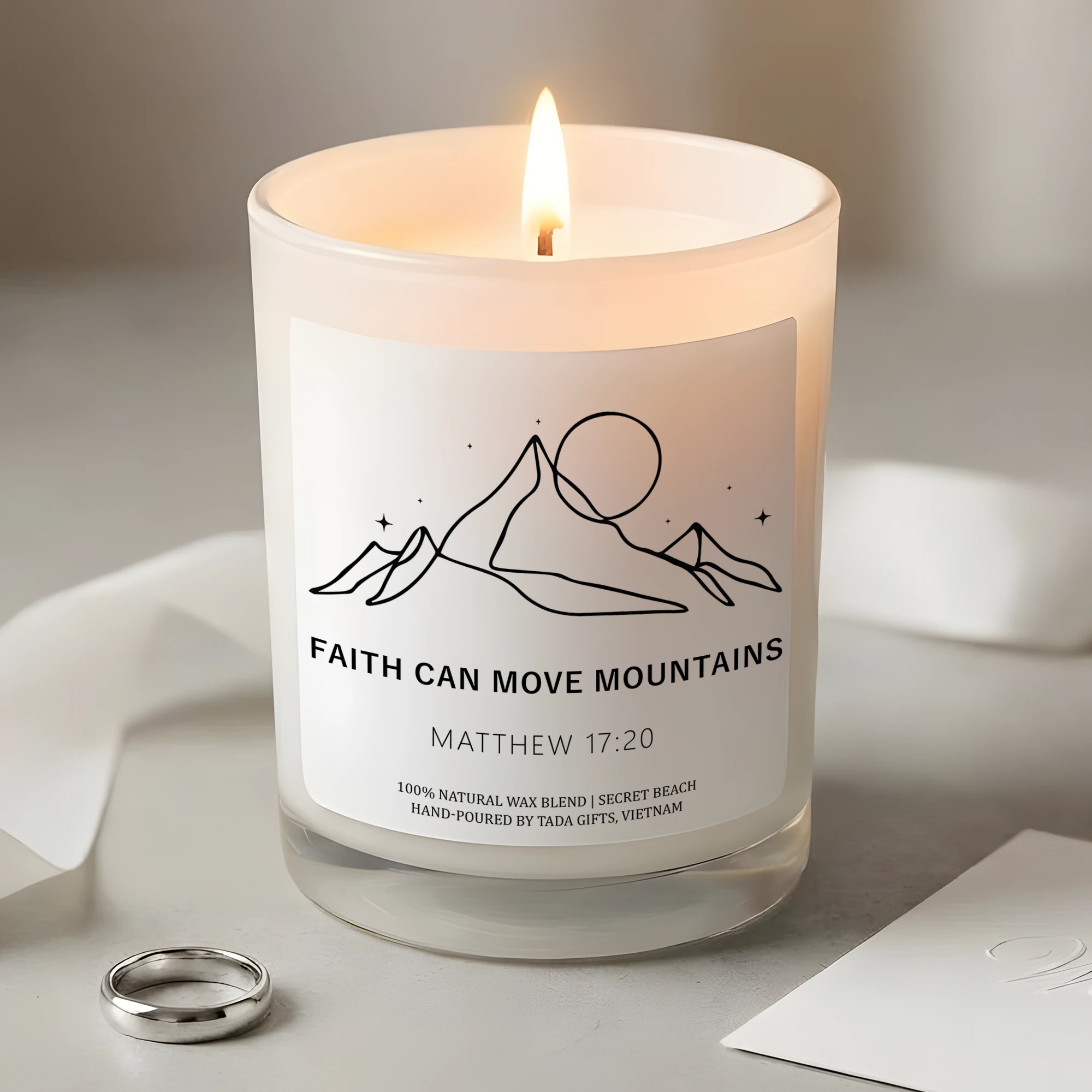 Faith Can Move Mountains Candle – Matthew 17:20 Christian Gift, Scripture Candle, Motivational Religious Gift, Encouragement Candle