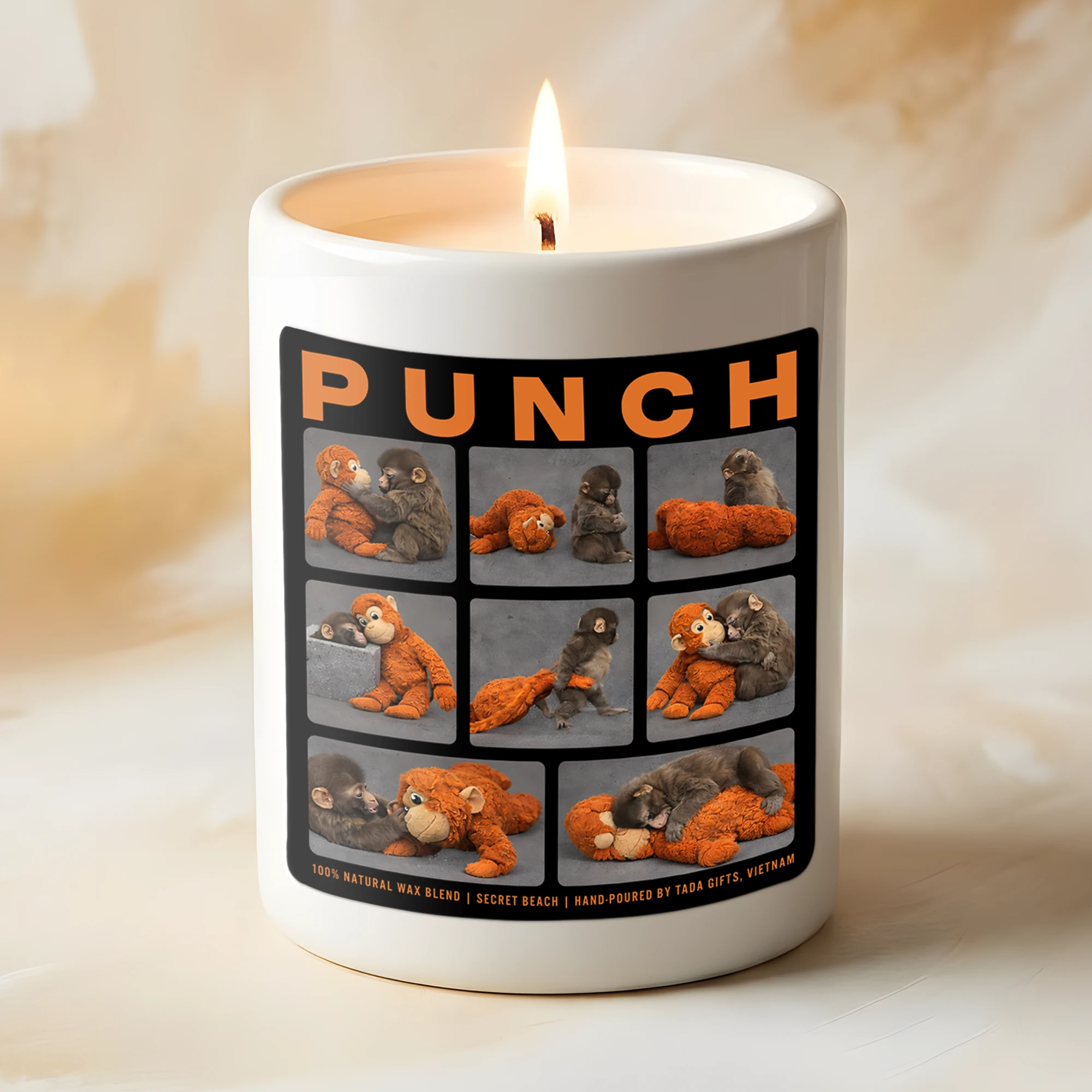 Punch Monkey Candle, Emotional Support Gift, Cute Monkey Gift, Monkey Lover Candle, Funny Animal Candle, Unique Gift for Friend