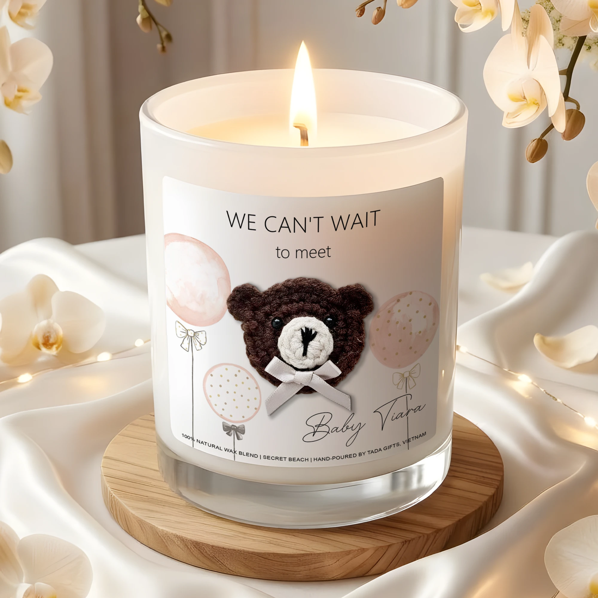Personalized Baby Shower Candle – We Can’t Wait to Meet You – Custom Baby Name Gift – Teddy Bear Nursery Decor – Pregnancy Reveal Candle