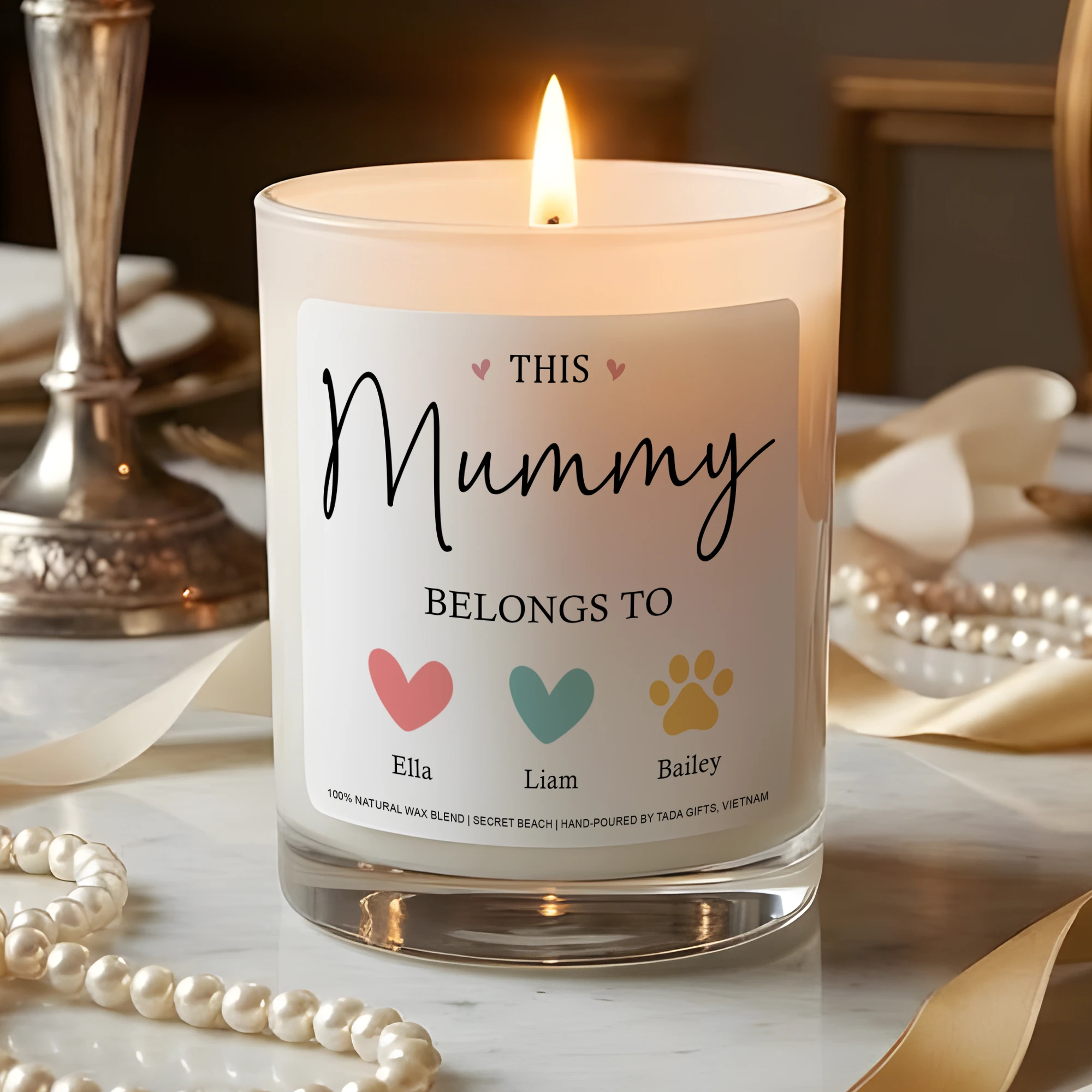 Custom Mummy Belongs To Candle, Personalized Kids & Pets Name Candle, Mother’s Day Gift, Gift for Mum, New Mummy Gift, Paw Print Name Candle