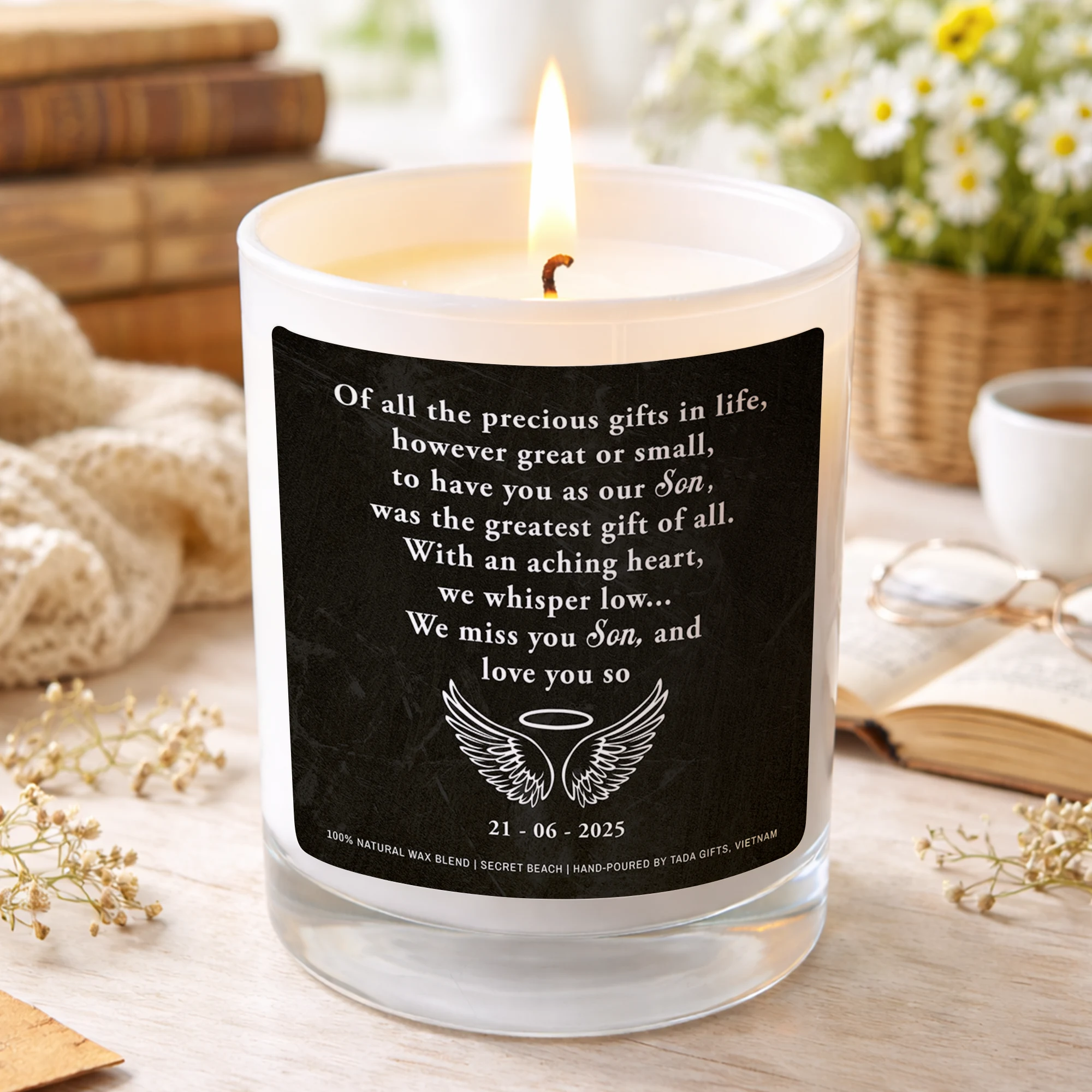 Memorial Candle for Loss of Son, Personalized Sympathy Gift, Remembrance Candle, Bereavement Gift, In Loving Memory Candle, Custom Date Gift