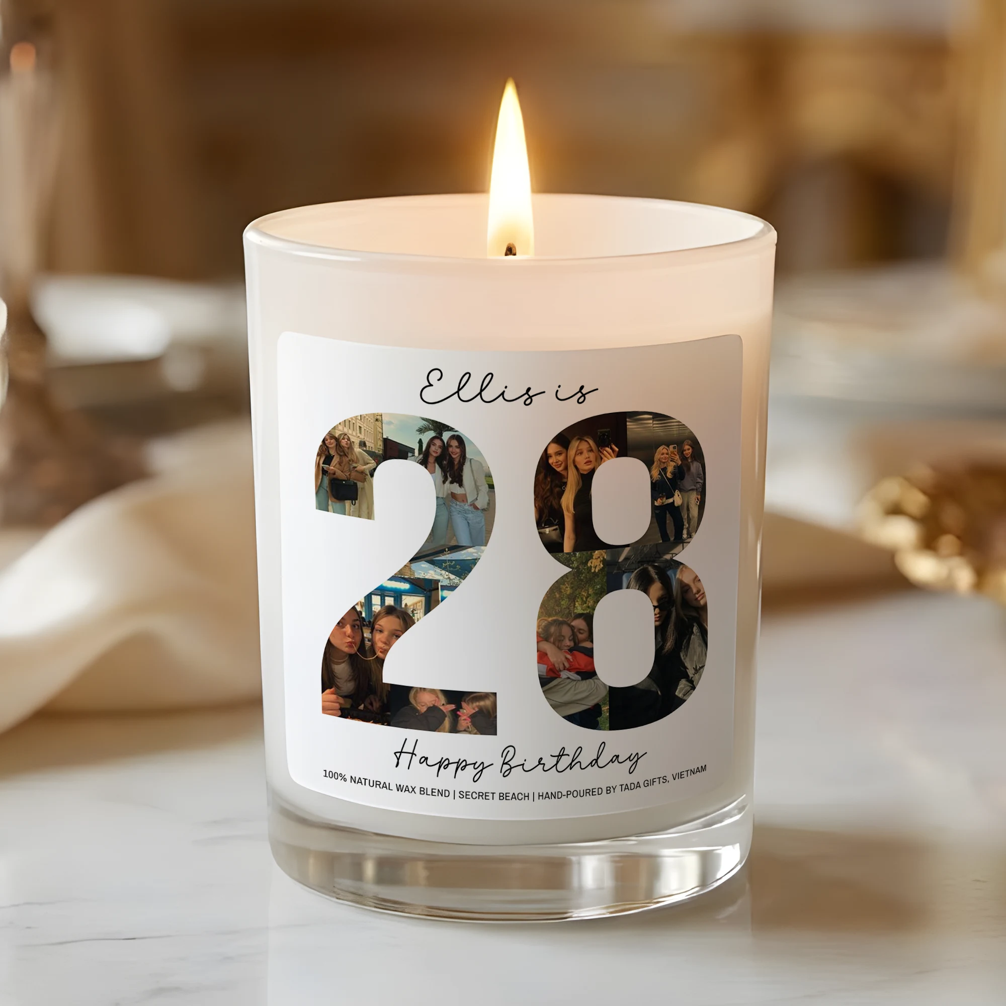 Custom Any Age Photo Collage Birthday Candle – Personalized Name & Milestone Scented Soy Candle – Unique Birthday Gift for Her