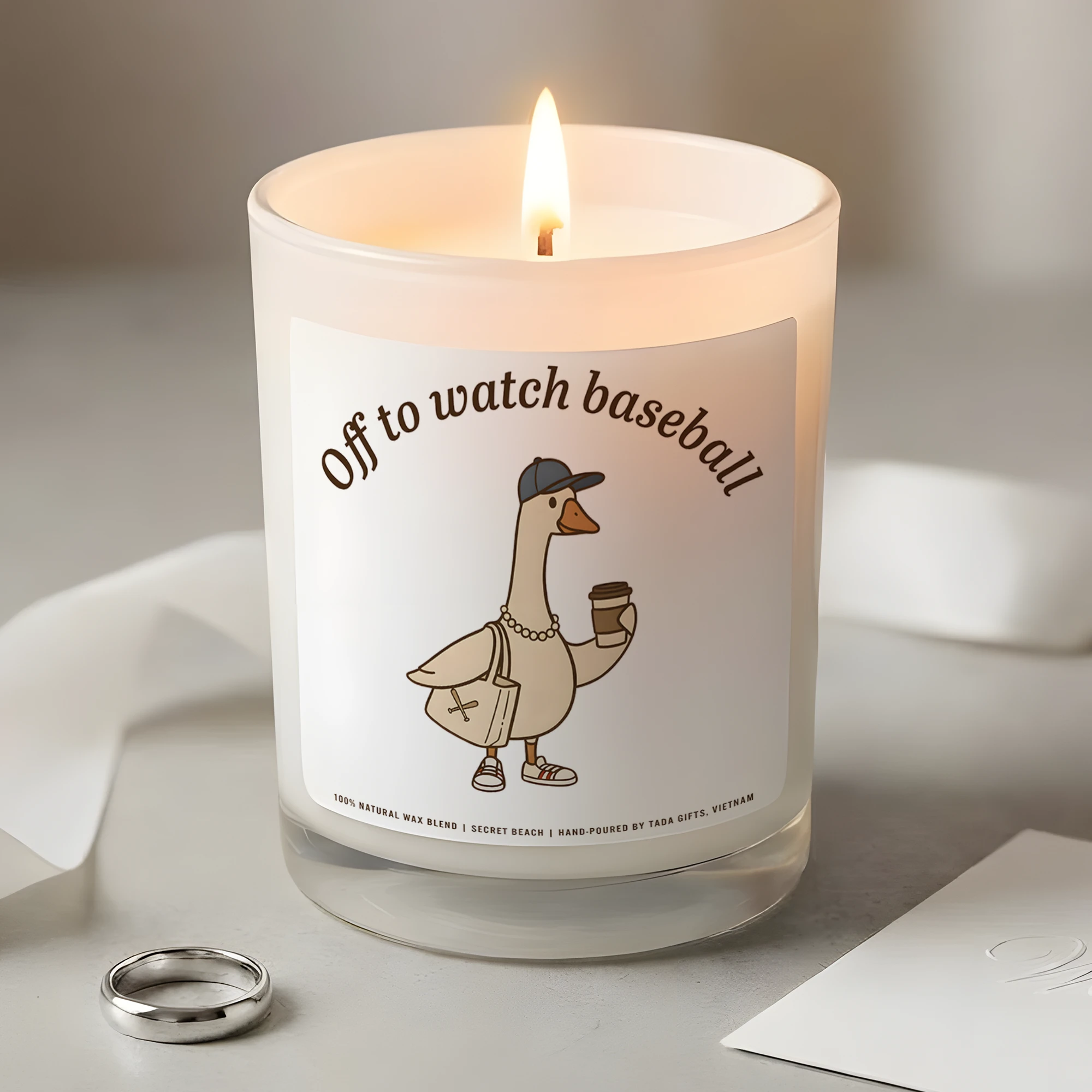 Funny Goose Baseball Candle, “Off to Watch Baseball” Soy Wax Candle, Cute Goose Lover Gift, Hand Poured Aesthetic Decor