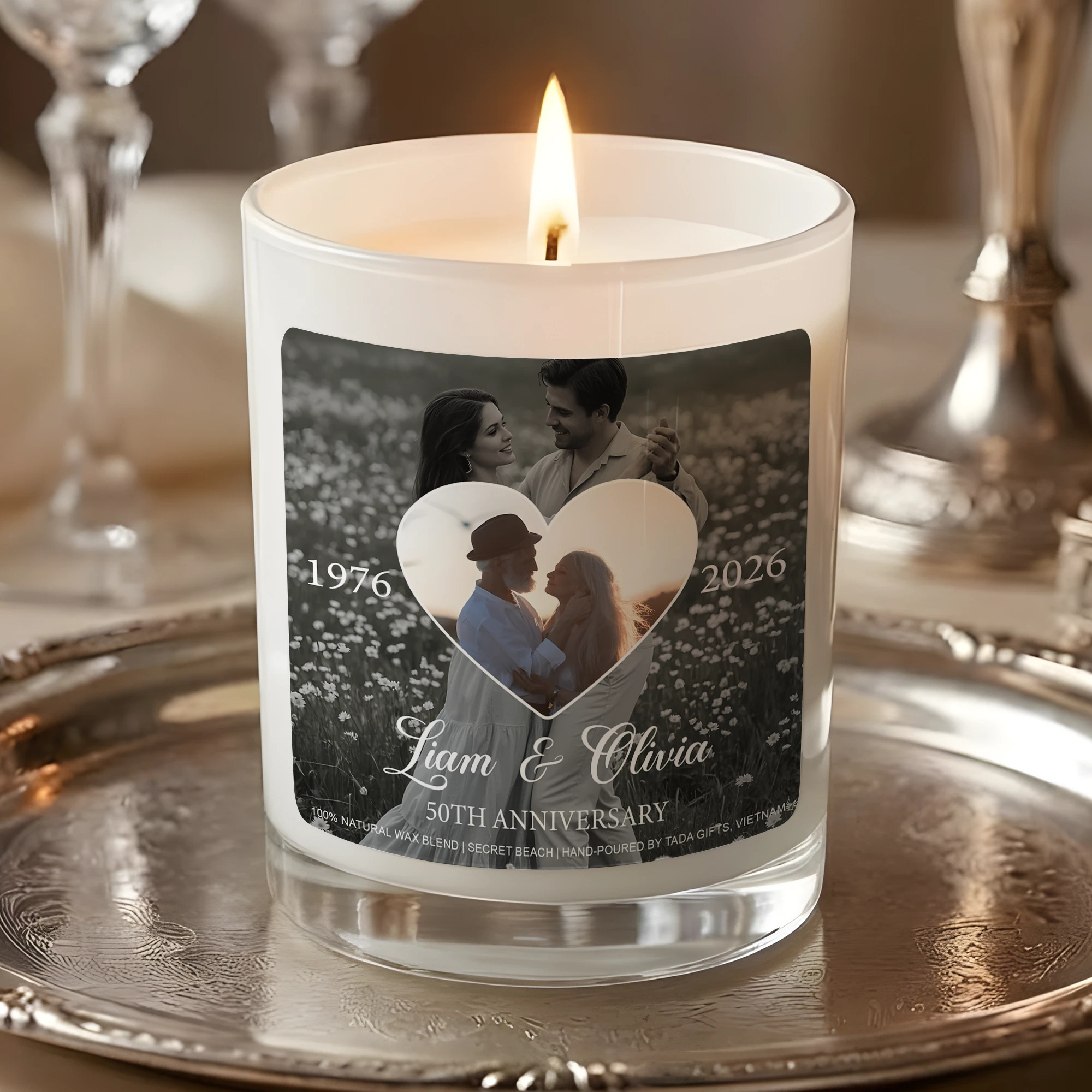 Personalized 50th Anniversary Gift with Photo, Custom Golden Anniversary Candle, 50 Years Picture Gift, Gift for Parents or Grandparents