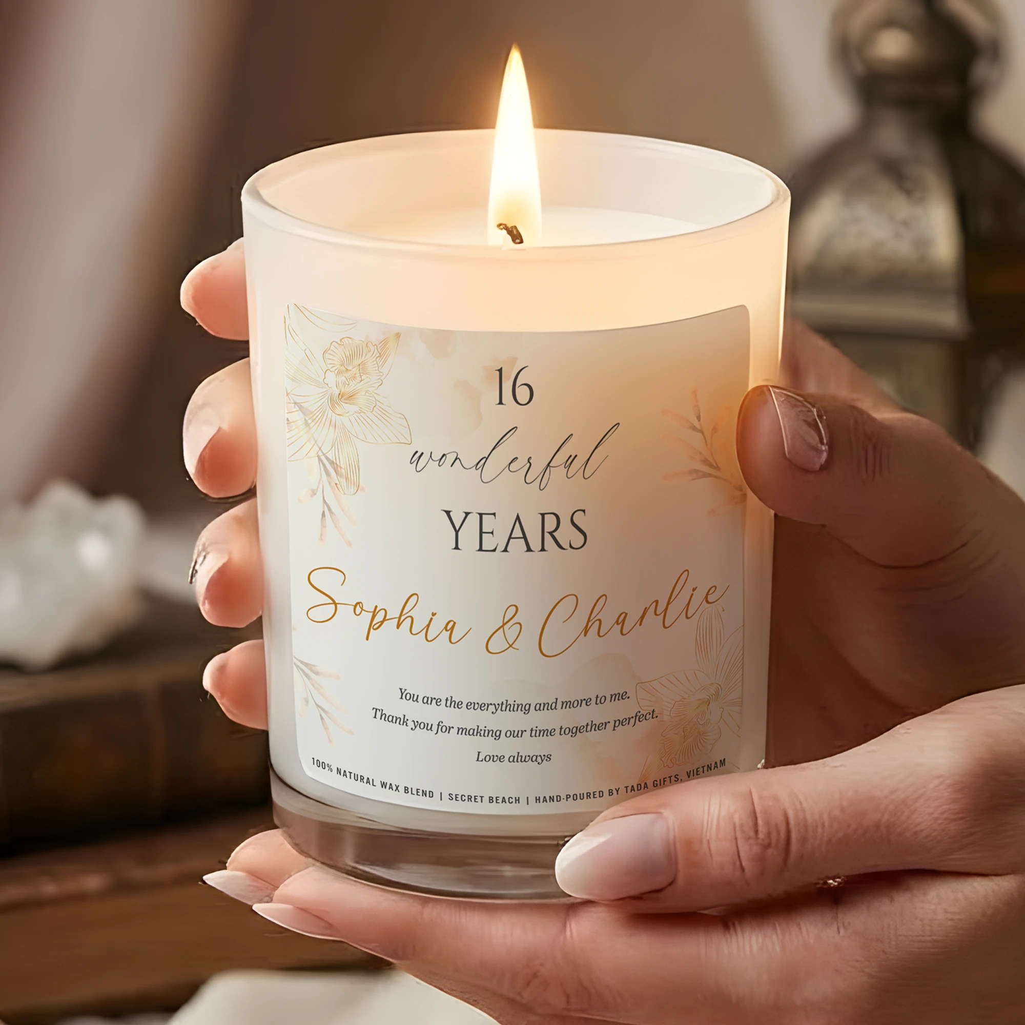 Personalized Anniversary Gift for Wife, Custom Candle for Husband, 16 Years Together Gift, Romantic Couple Gift