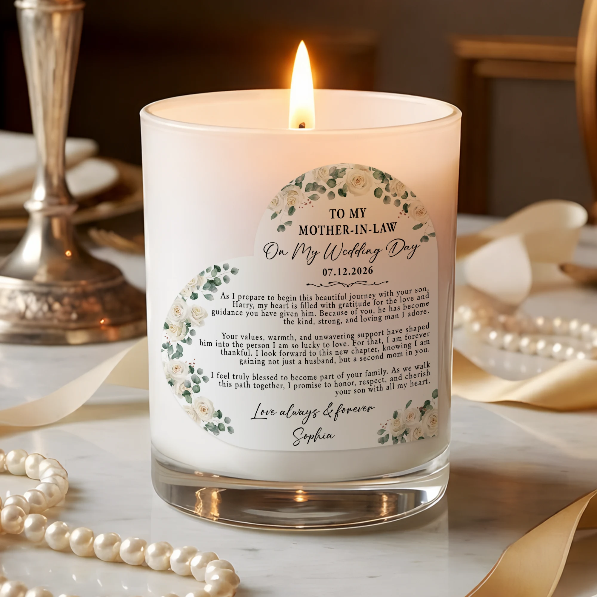 Custom Mother of the Groom Gift from Bride – Personalized Wedding Day Candle for Mother-in-Law – Sentimental Wedding Keepsake – Unique Bride to Mother-in-Law Thank You Gift