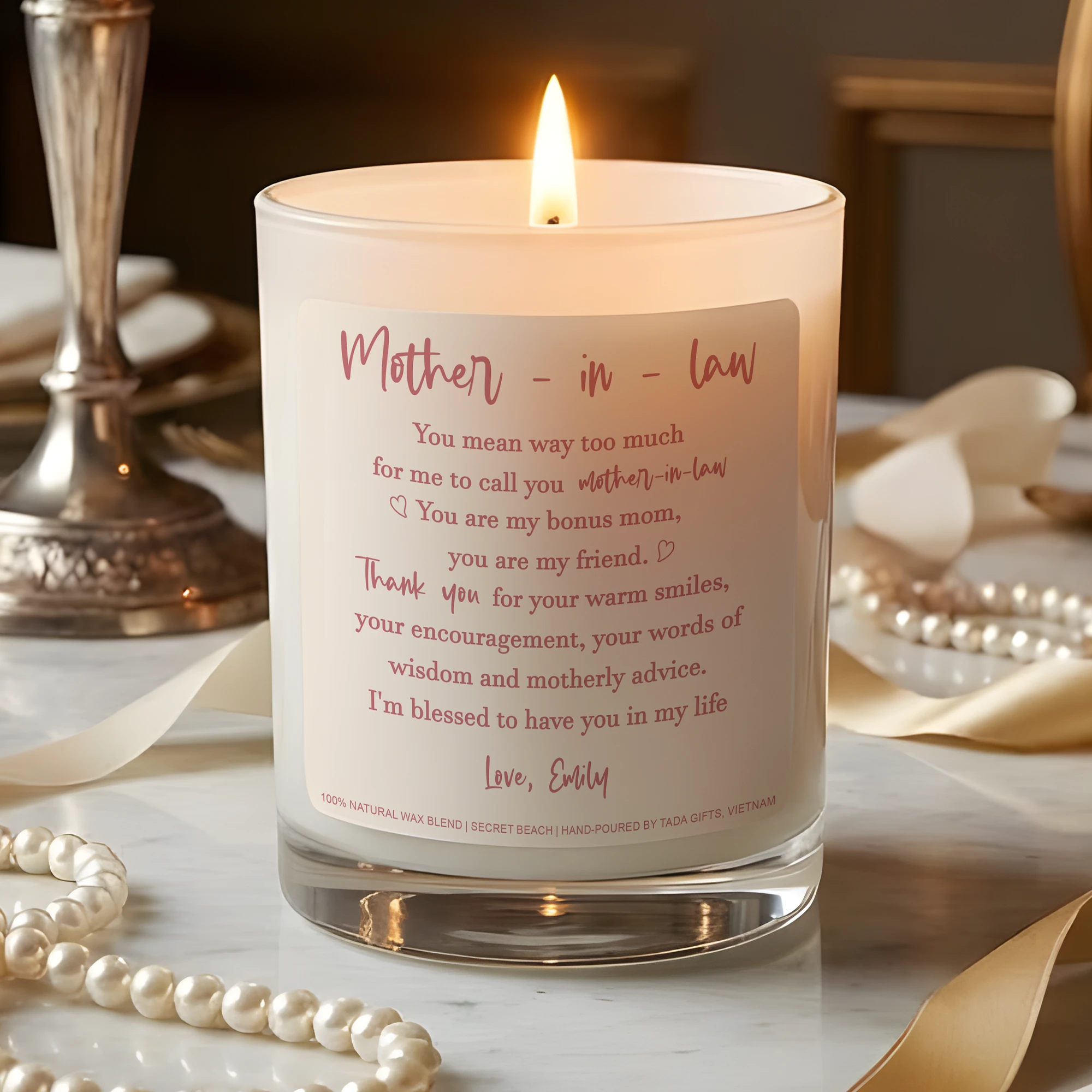 Mother-in-Law Gift Candle, Bonus Mom Personalized Gift, Thank You Gift for Mother of the Groom, Wedding Day Gift for Mom