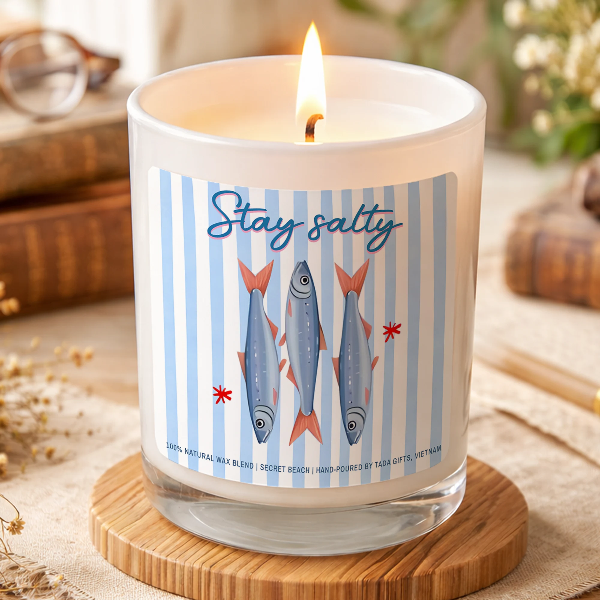 Stay Salty Coastal Candle, Sardines Beach Aesthetic Candle, Preppy Beach Decor, Coastal Granddaughter Gift, Summer Ocean Candle