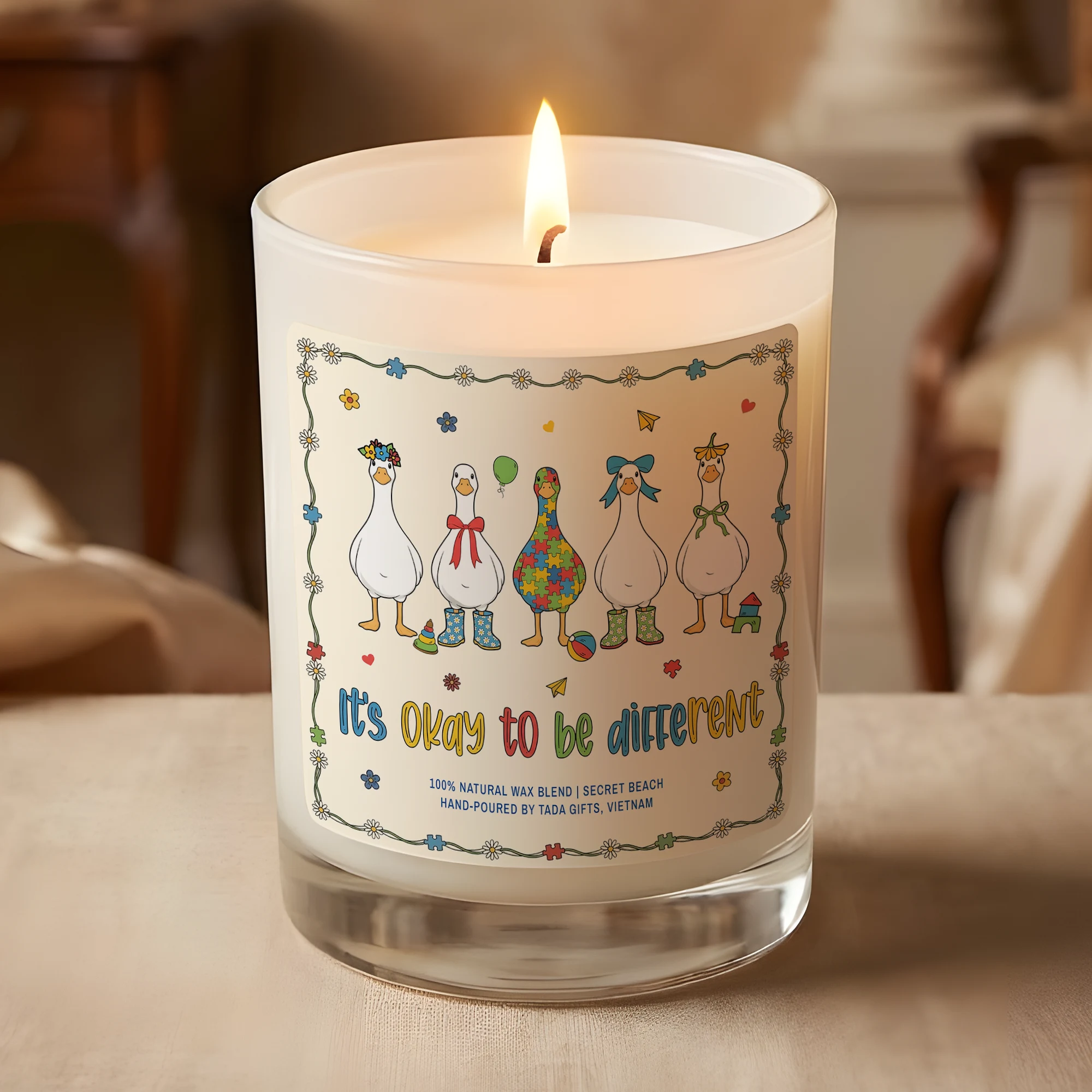 Autism Awareness Candle – “It’s Okay To Be Different” Duck Design – Hand-Poured Soy Wax – Inclusivity Gift – Sensory Friendly Decor