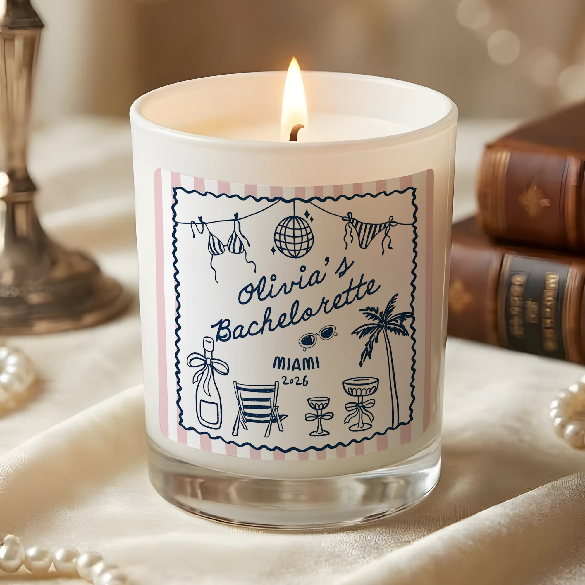 Personalized Bachelorette Party Candle Favors, Custom Miami Bach Gifts for Guests, Olivia’s Bachelorette Keepsake, Beach Girls Trip Souvenir