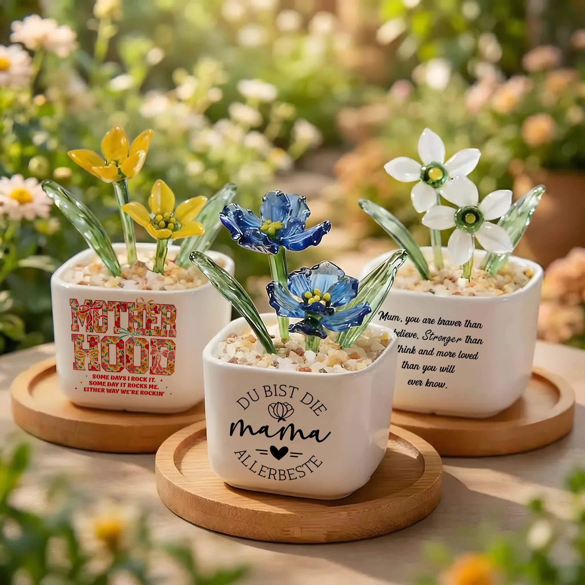 Birth Flower Pot, Handmade Glass Flower Pot, Gift for Mom, Mom Birthday Gift, Gift for Mother