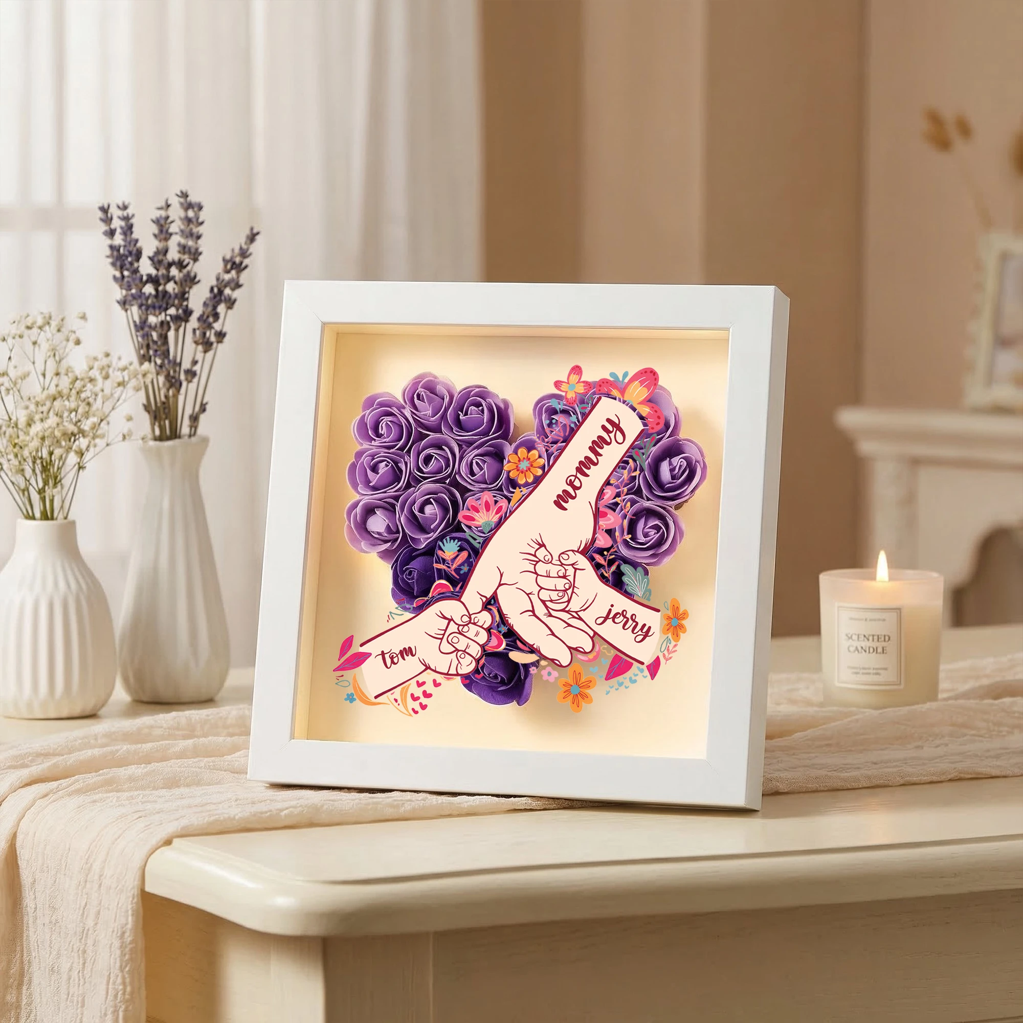 Personalized Flower Shadow Box, Custom Heart Shaped Flower Shadow Box, Roses Shadowbox, Bonus Mom Gift, Mother’s Day Gift