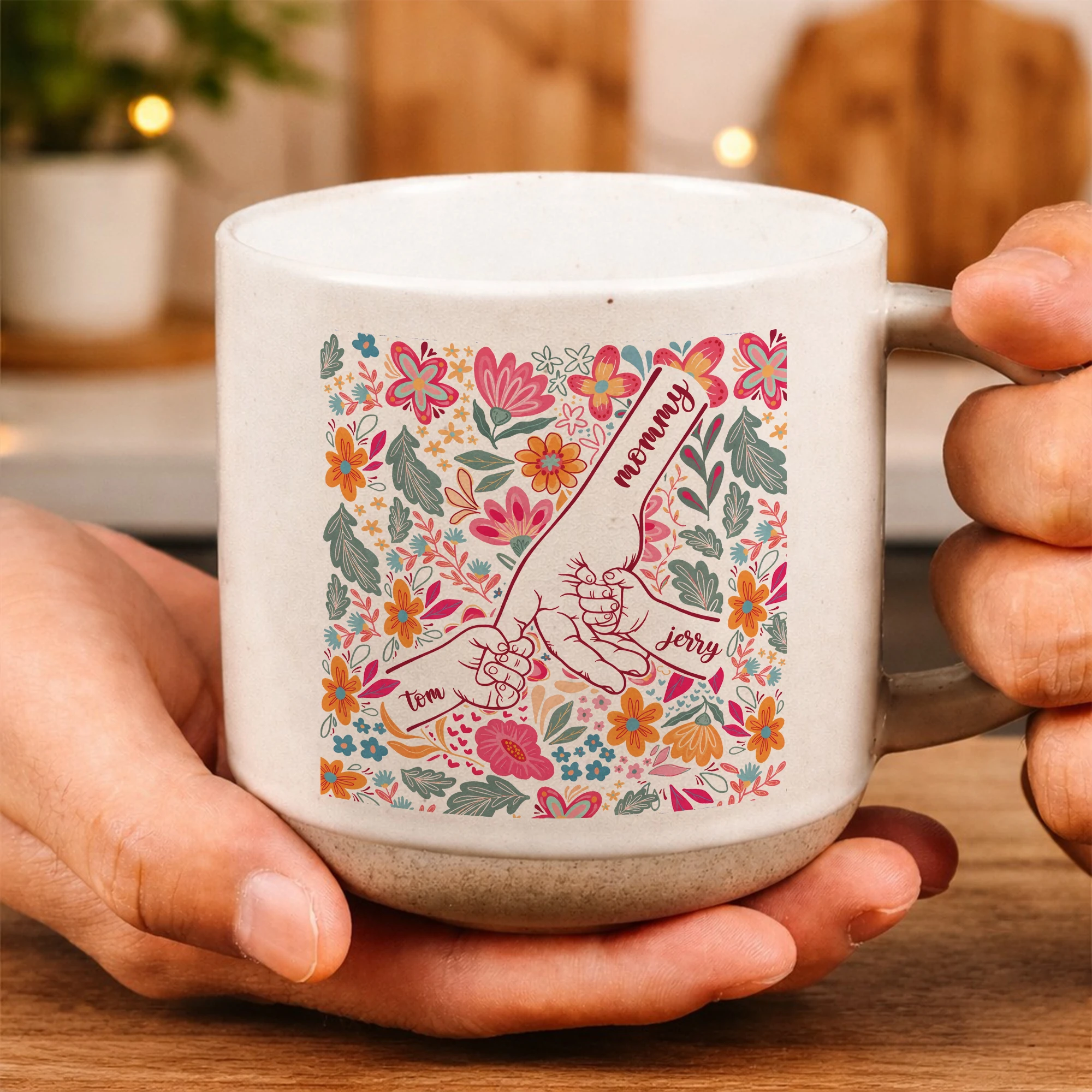 Personalized Mom Mug, Custom Name Mug with Kids Names, Mother’s Day Gift, Family Hand Holding Mug, Gift for Mom, Custom Coffee Cup