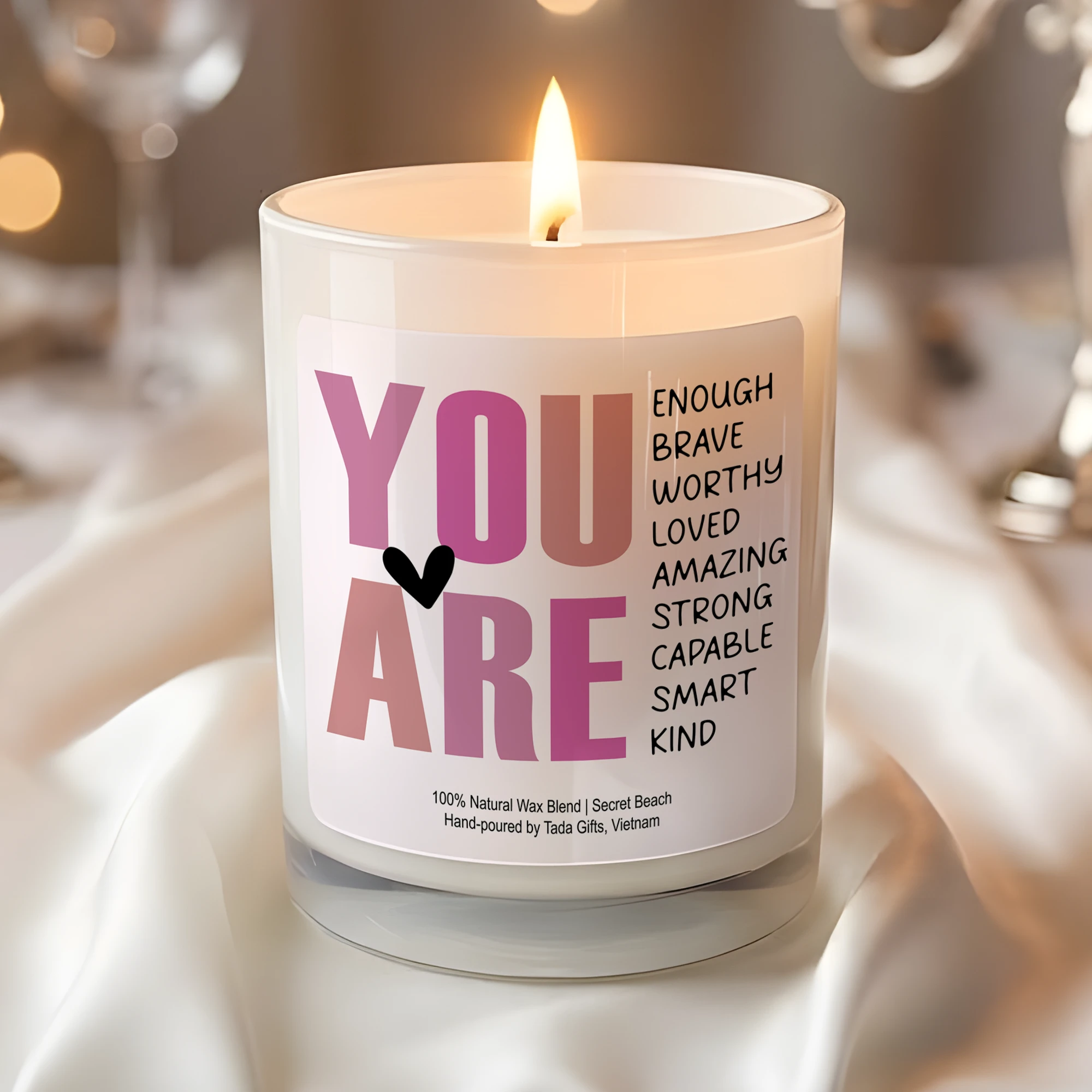 Positive Affirmation Candle – “You Are Enough, Brave, Strong” – Inspirational Gift for Her – Empowerment Scented Candle – Hand-Poured Soy Wax