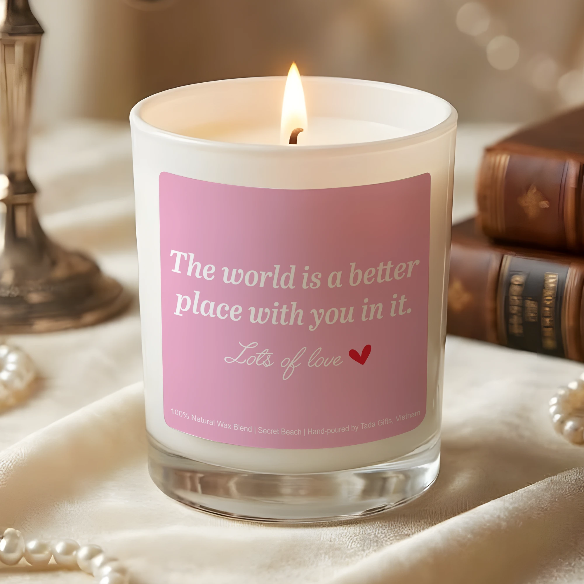 Thinking of You Gift Candle – “The World is a Better Place with You in It” – Sweet Pink Scented Candle – Gift for Best Friend, Mom, or Partner