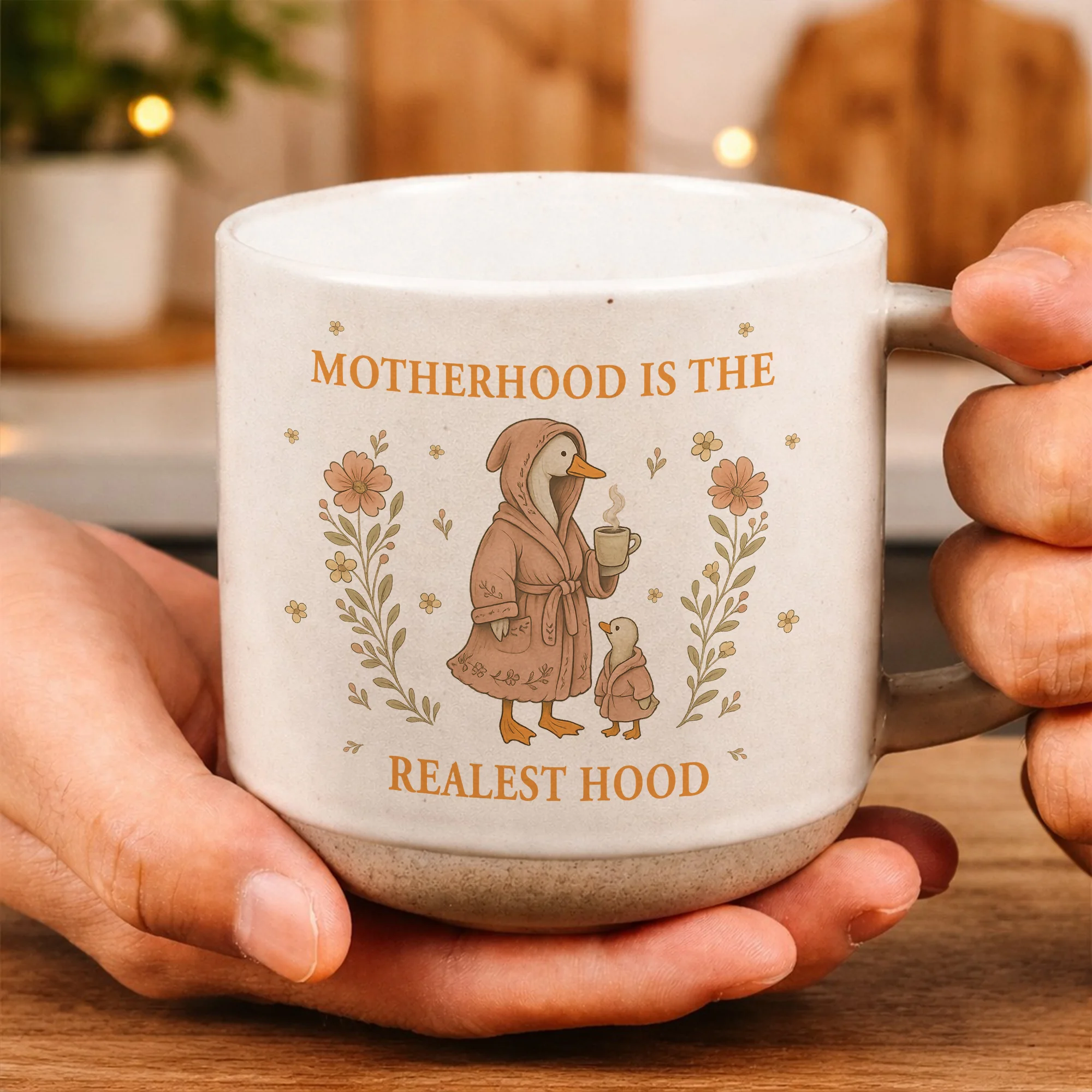 Motherhood Is The Realest Hood Mug,Funny Mom Mug,Gift for Mom,New Mom Gift,Mother’s Day Gift,Cute Duck Mug,Cozy Aesthetic Mug